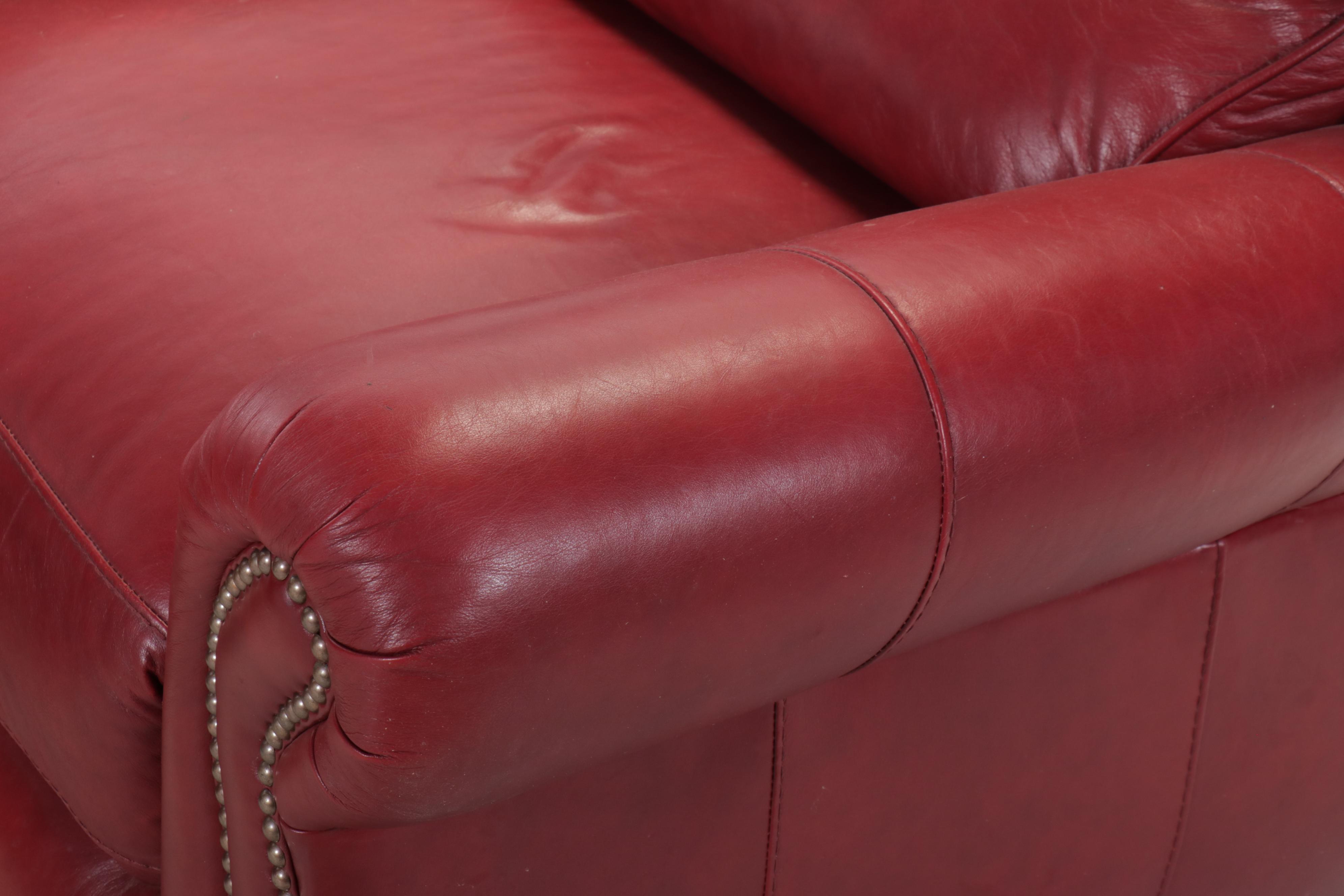 Pair of Red Leather Electric Recliners with Nailhead Trim