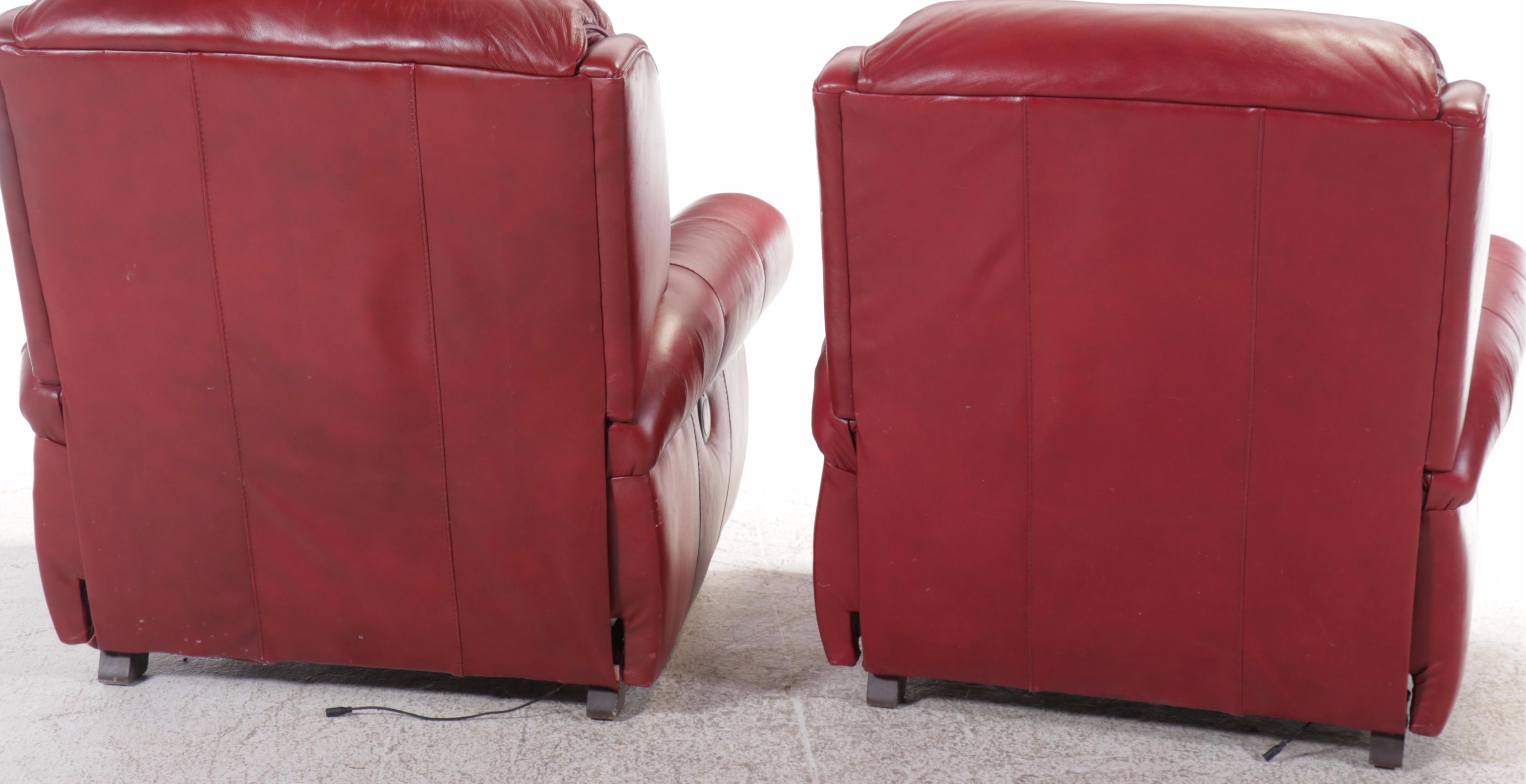 Pair of Red Leather Electric Recliners with Nailhead Trim