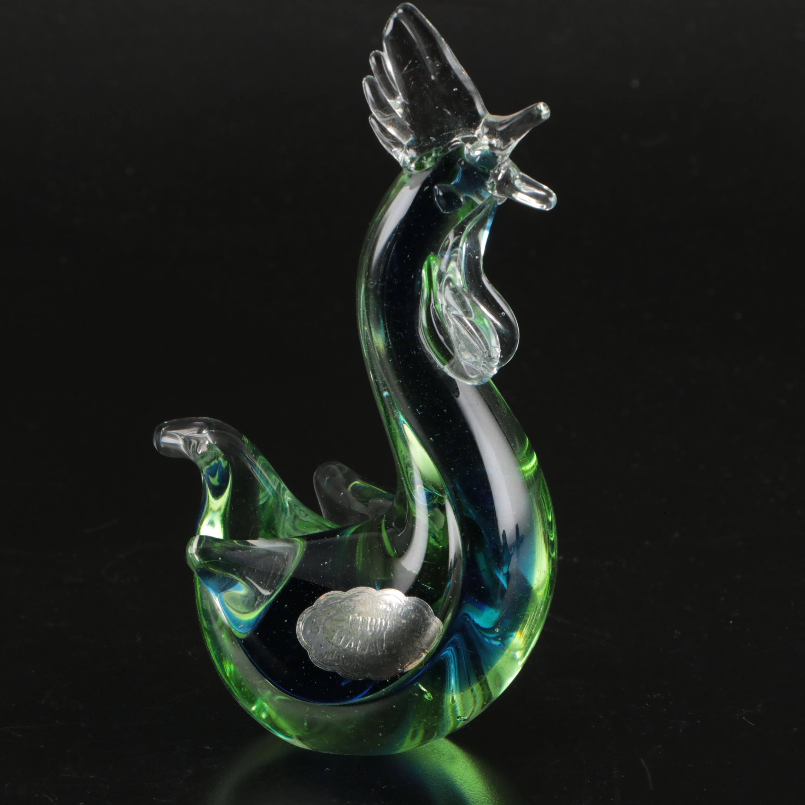 Murano Glass Rooster and Bird with More Art Glass Figurines