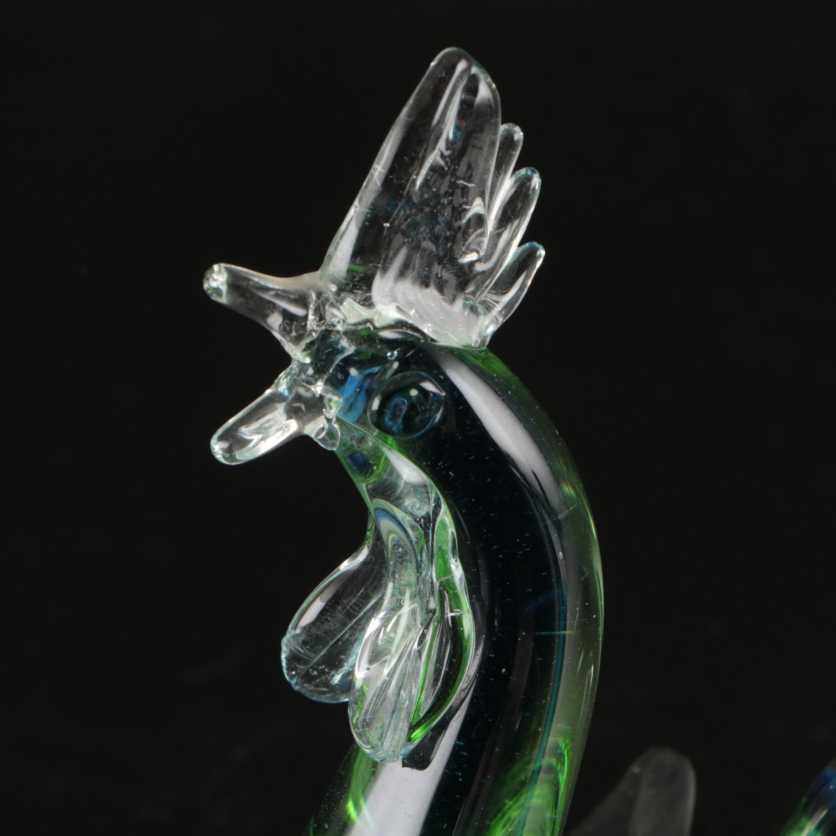 Murano Glass Rooster and Bird with More Art Glass Figurines
