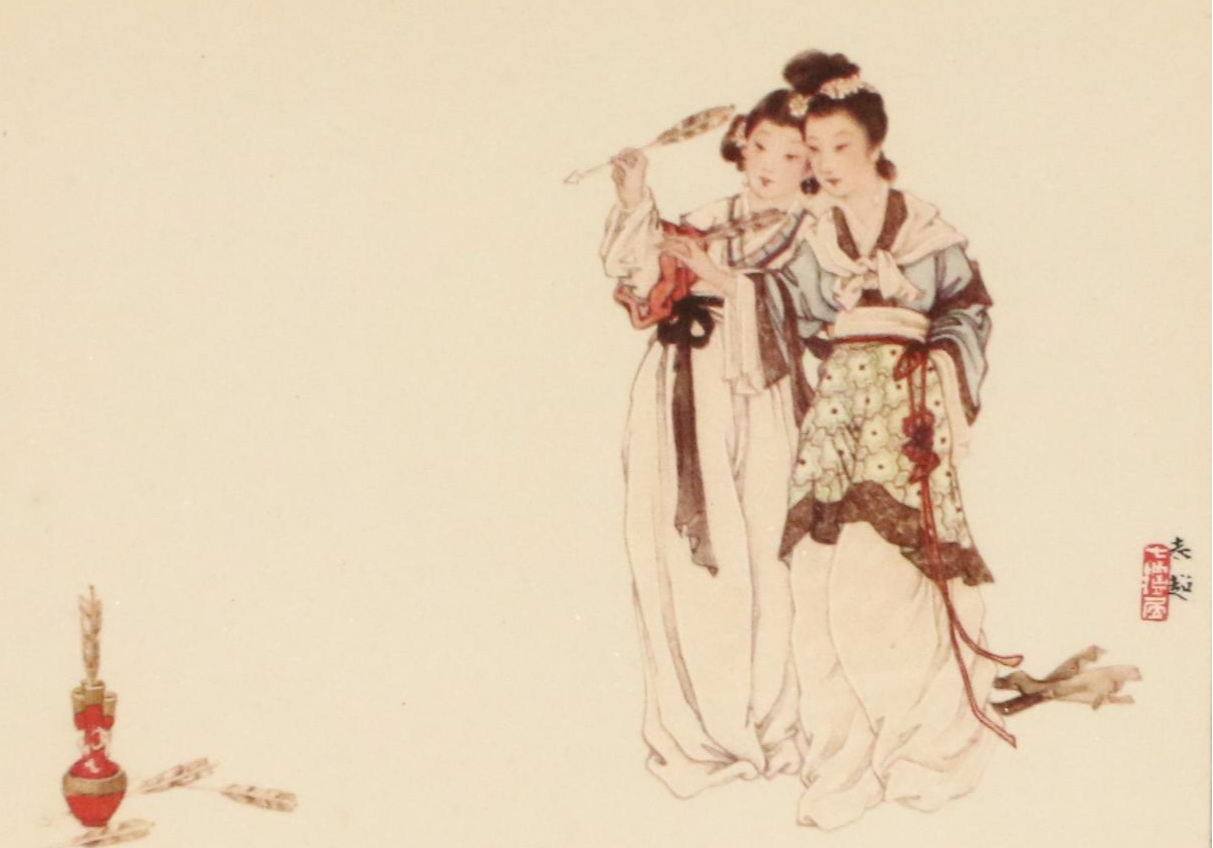 Offset Lithographs of Chinese Scenes with Figures, Fish, and Birds, 20th Century