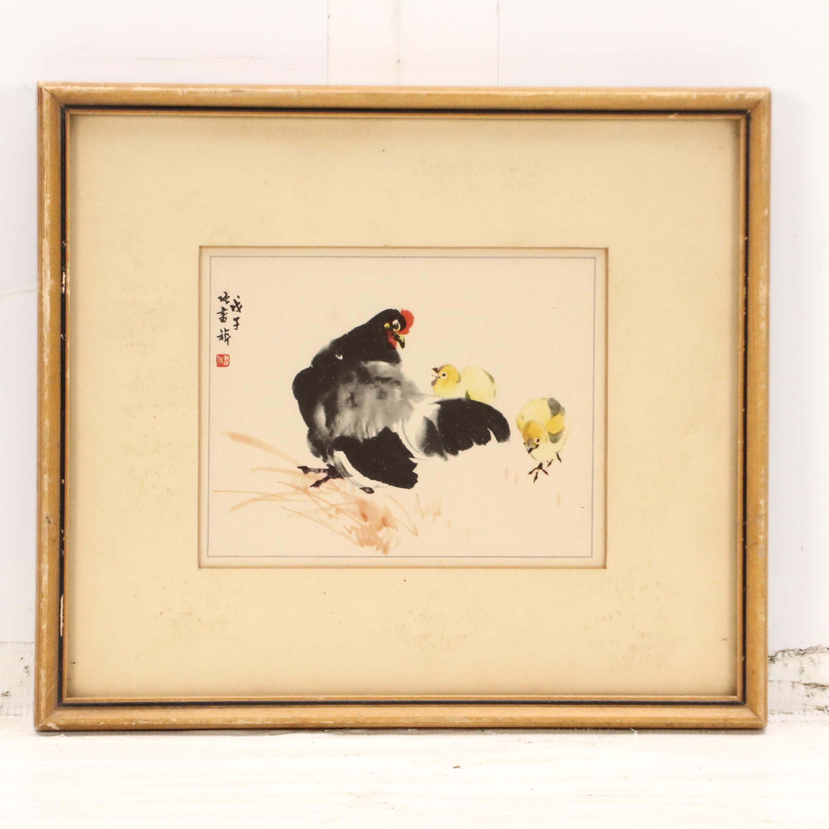 Offset Lithographs of Chinese Scenes with Figures, Fish, and Birds, 20th Century