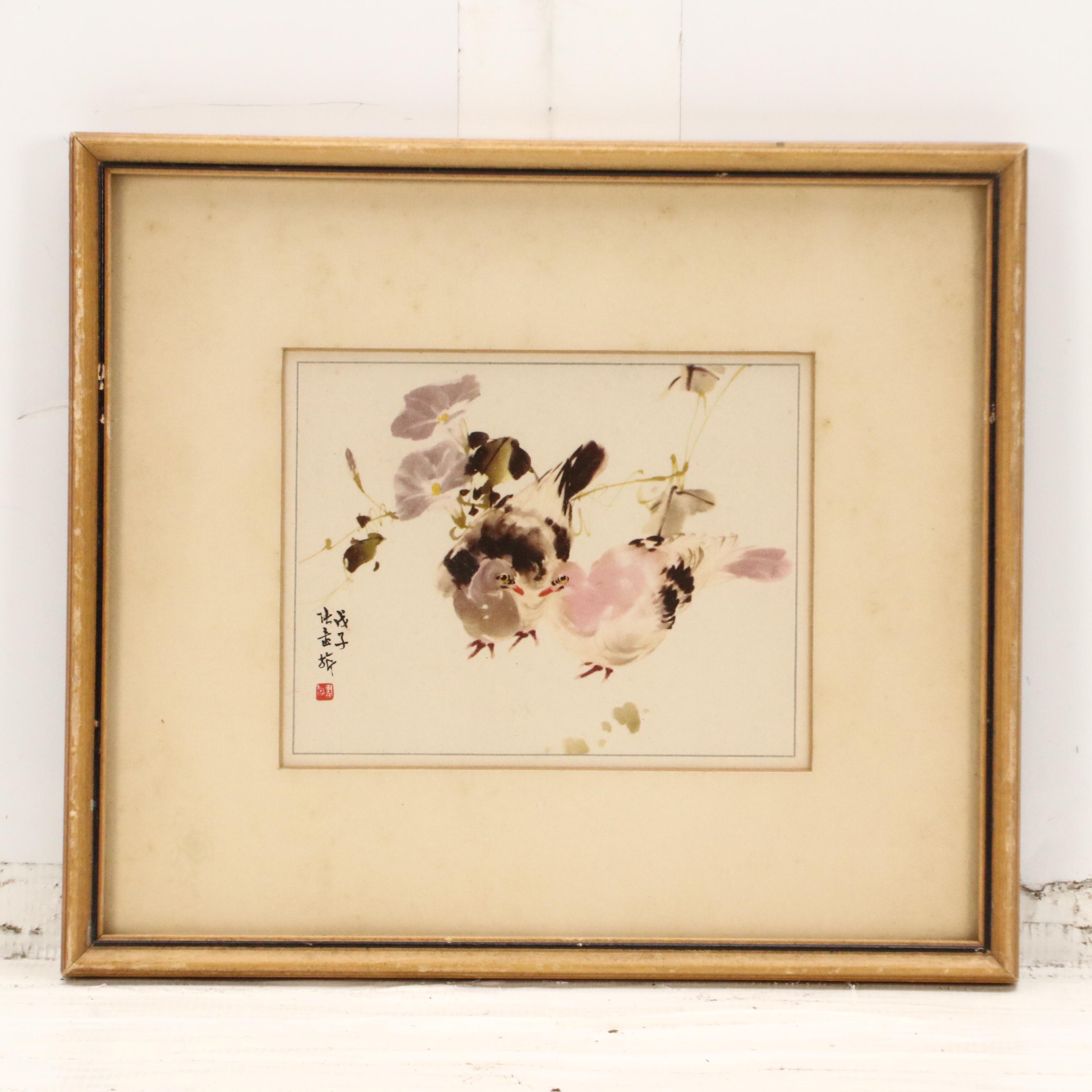 Offset Lithographs of Chinese Scenes with Figures, Fish, and Birds, 20th Century