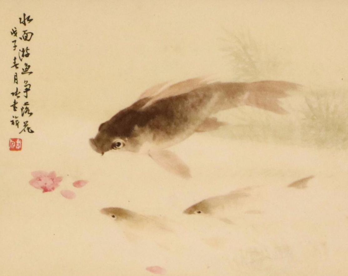 Offset Lithographs of Chinese Scenes with Figures, Fish, and Birds, 20th Century