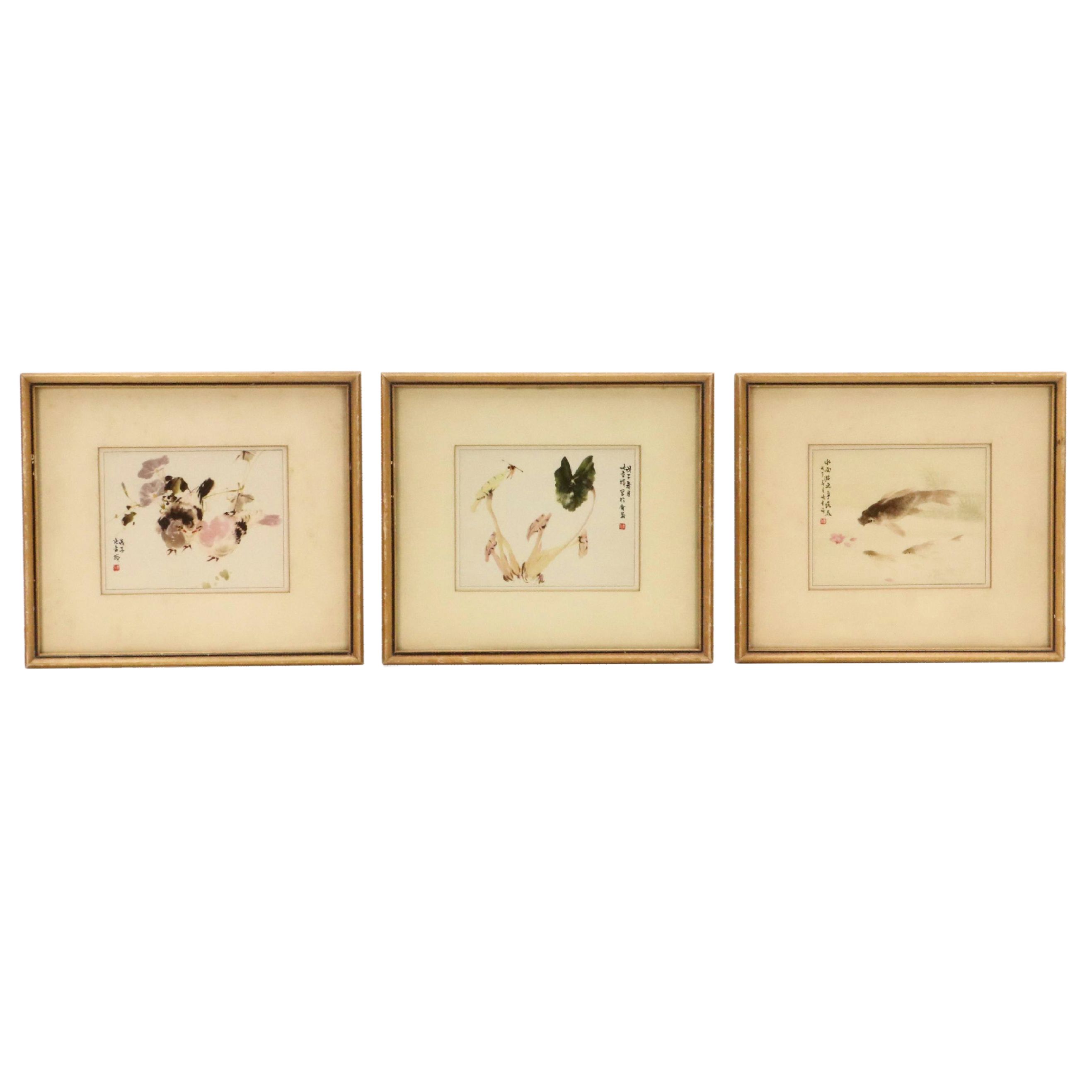 Offset Lithographs of Chinese Scenes with Figures, Fish, and Birds, 20th Century