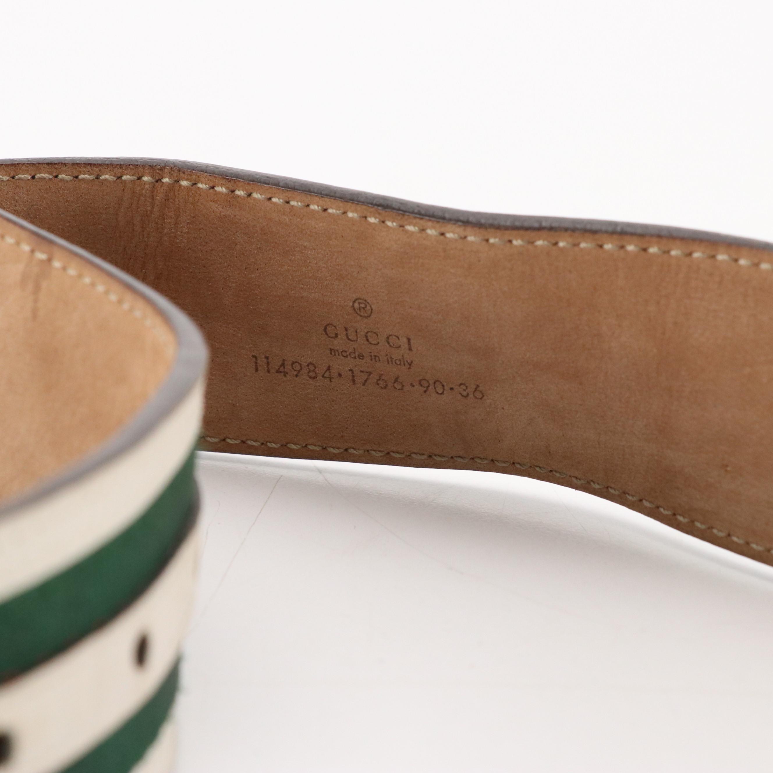 Gucci Interlocking GG Web Strap Belt with White Leather Trim