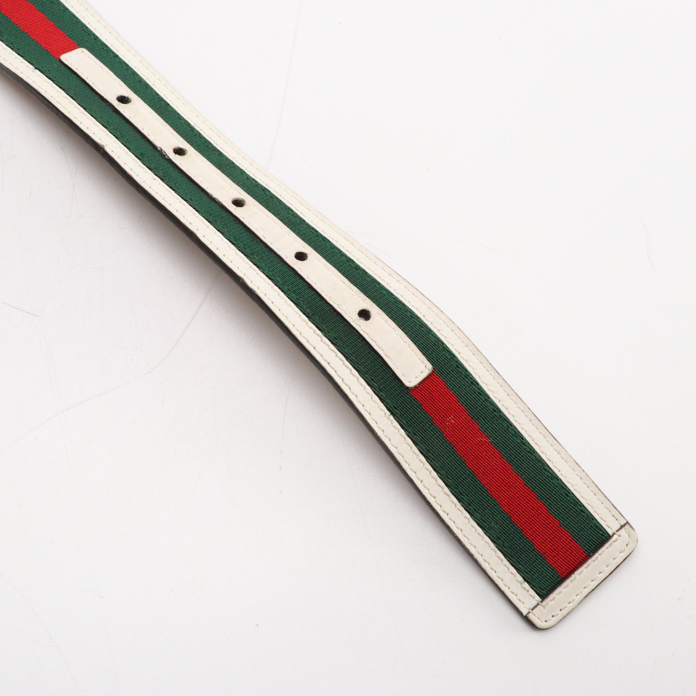 Gucci Interlocking GG Web Strap Belt with White Leather Trim