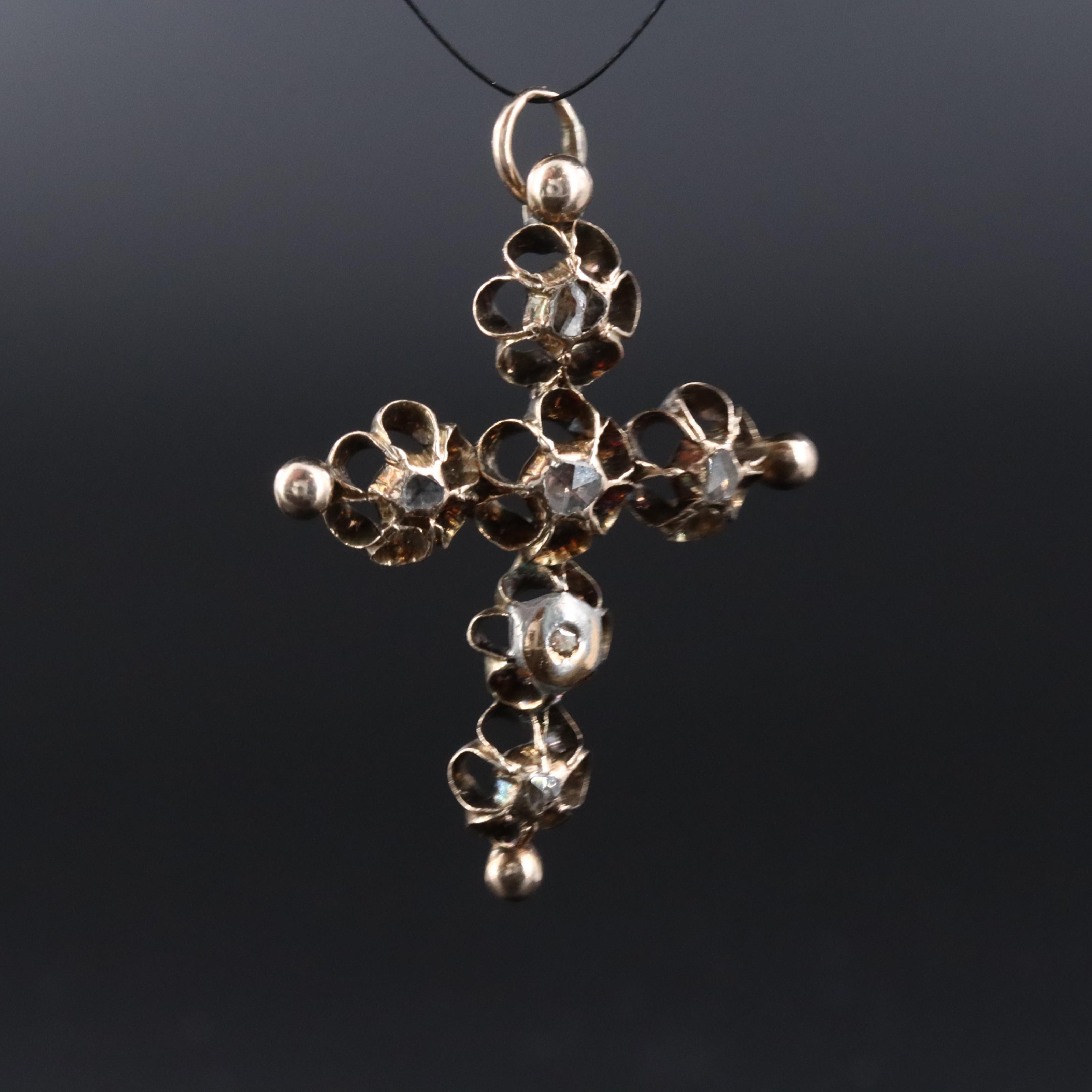 Georgian 8K Diamond Cross Pendant