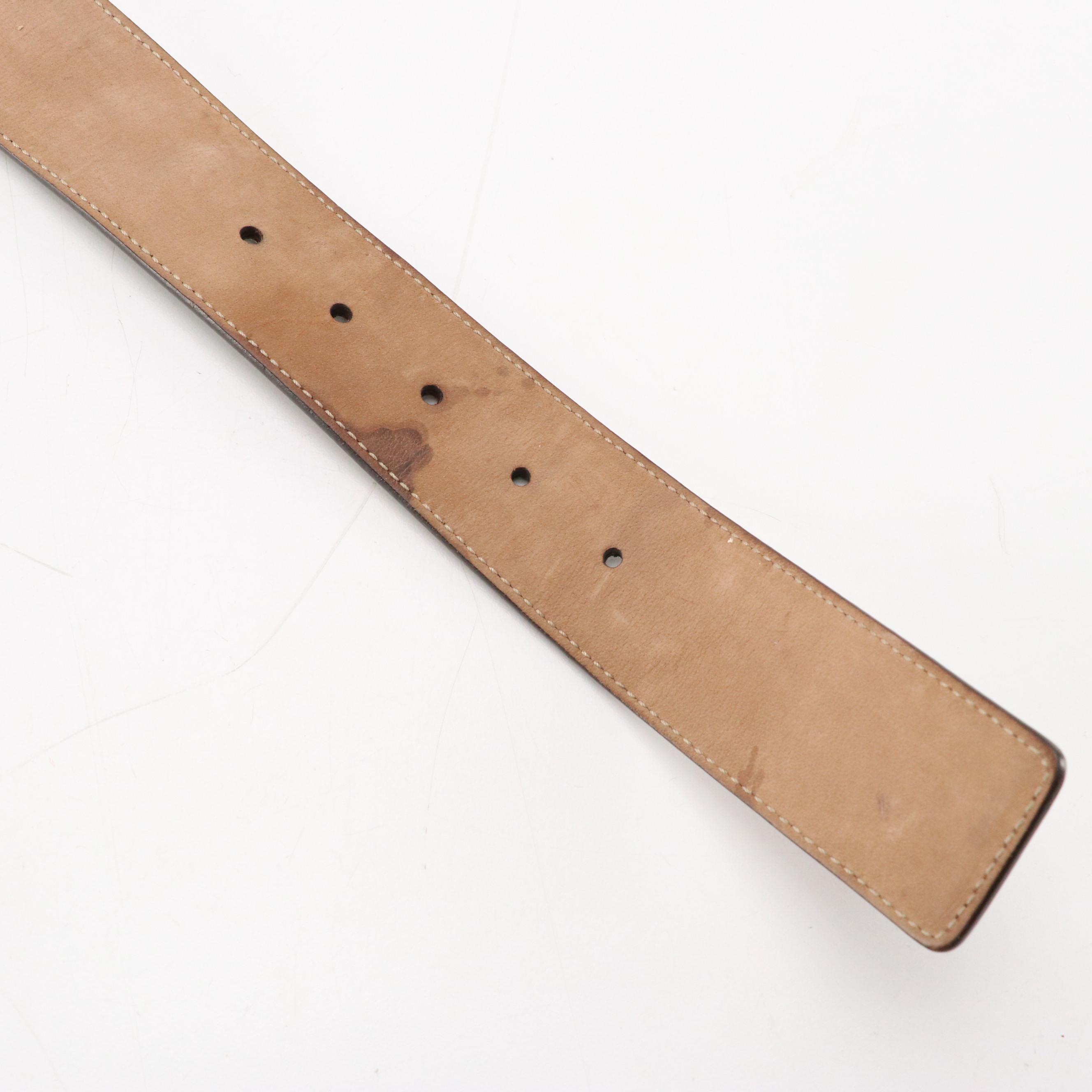 Gucci Interlocking GG Web Strap Belt with White Leather Trim