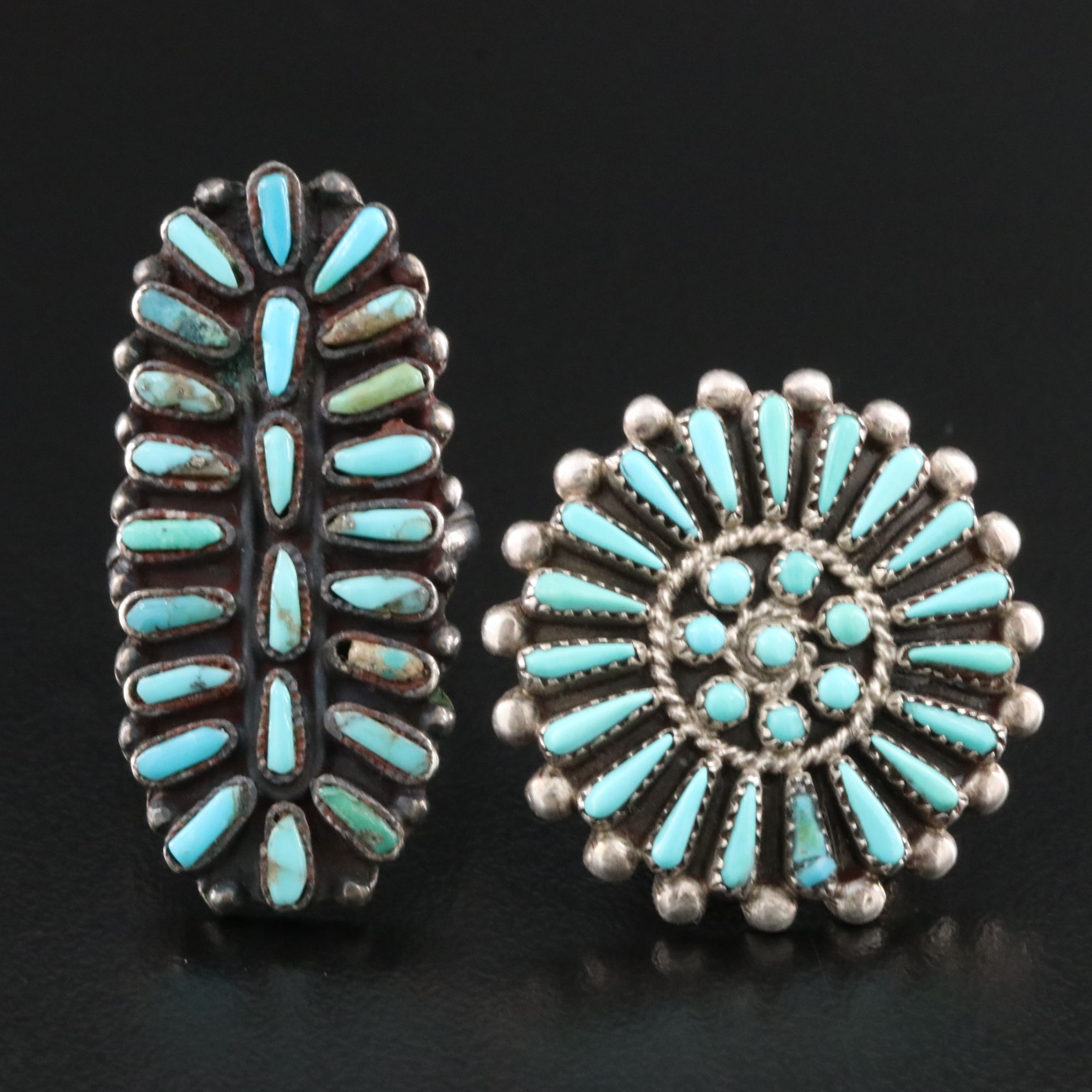 Southwestern Sterling Petit Point Turquoise Ring and Brooch