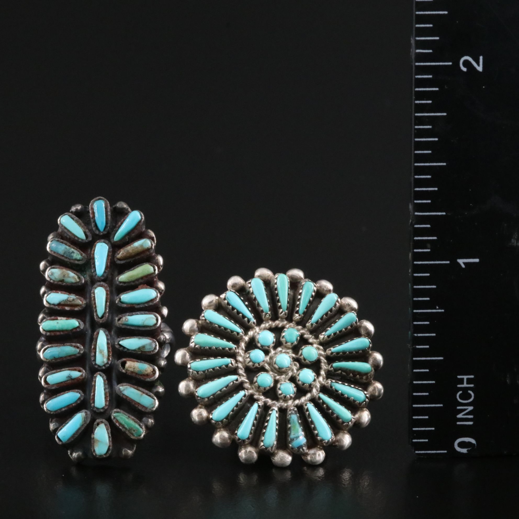 Southwestern Sterling Petit Point Turquoise Ring and Brooch