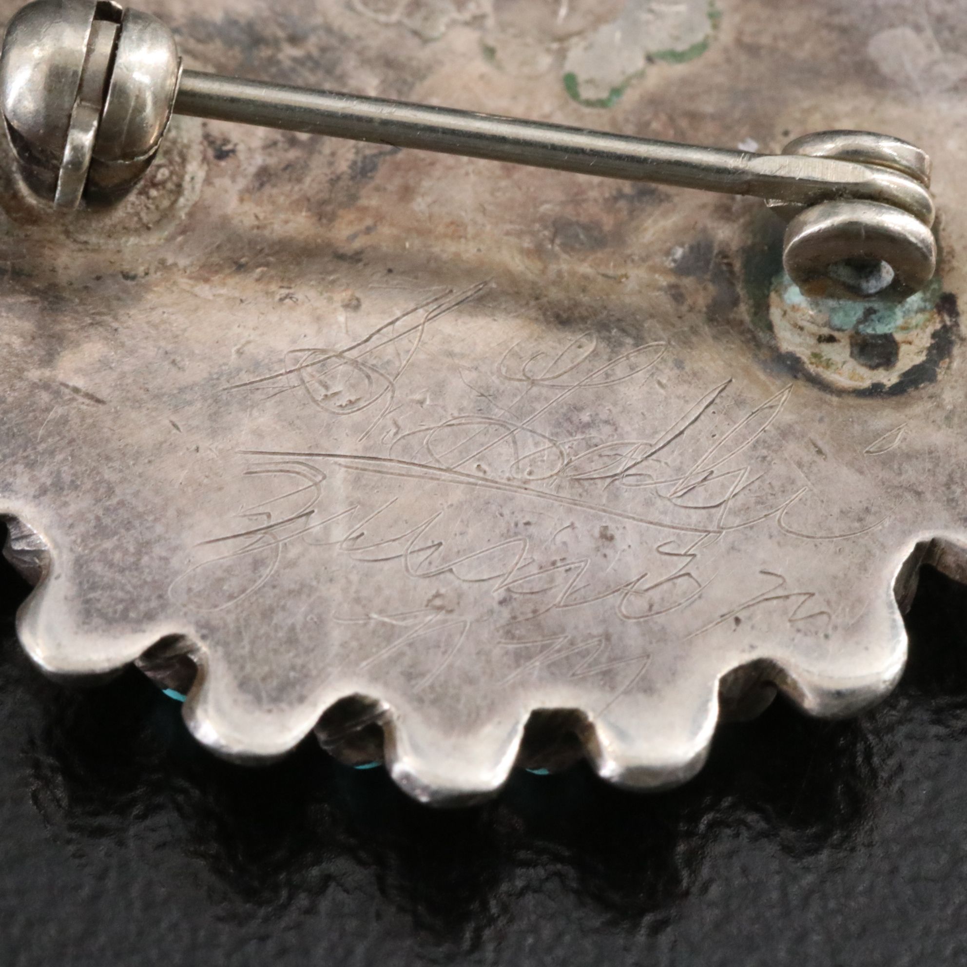 Southwestern Sterling Petit Point Turquoise Ring and Brooch