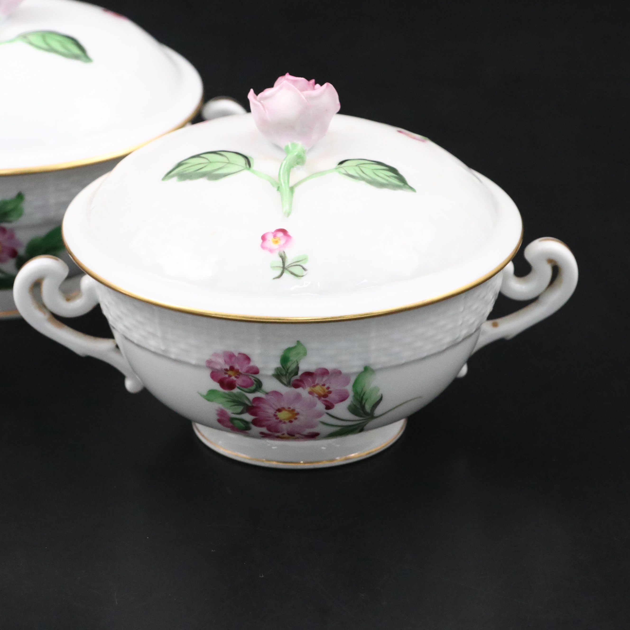 Herend Porcelain Rose Covered Bowls