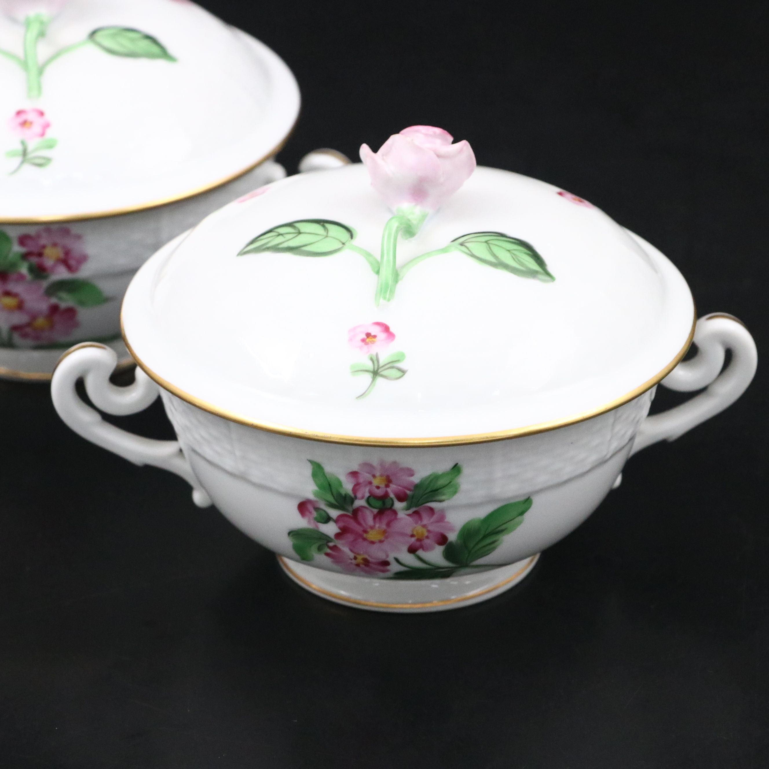 Herend Porcelain Rose Covered Bowls