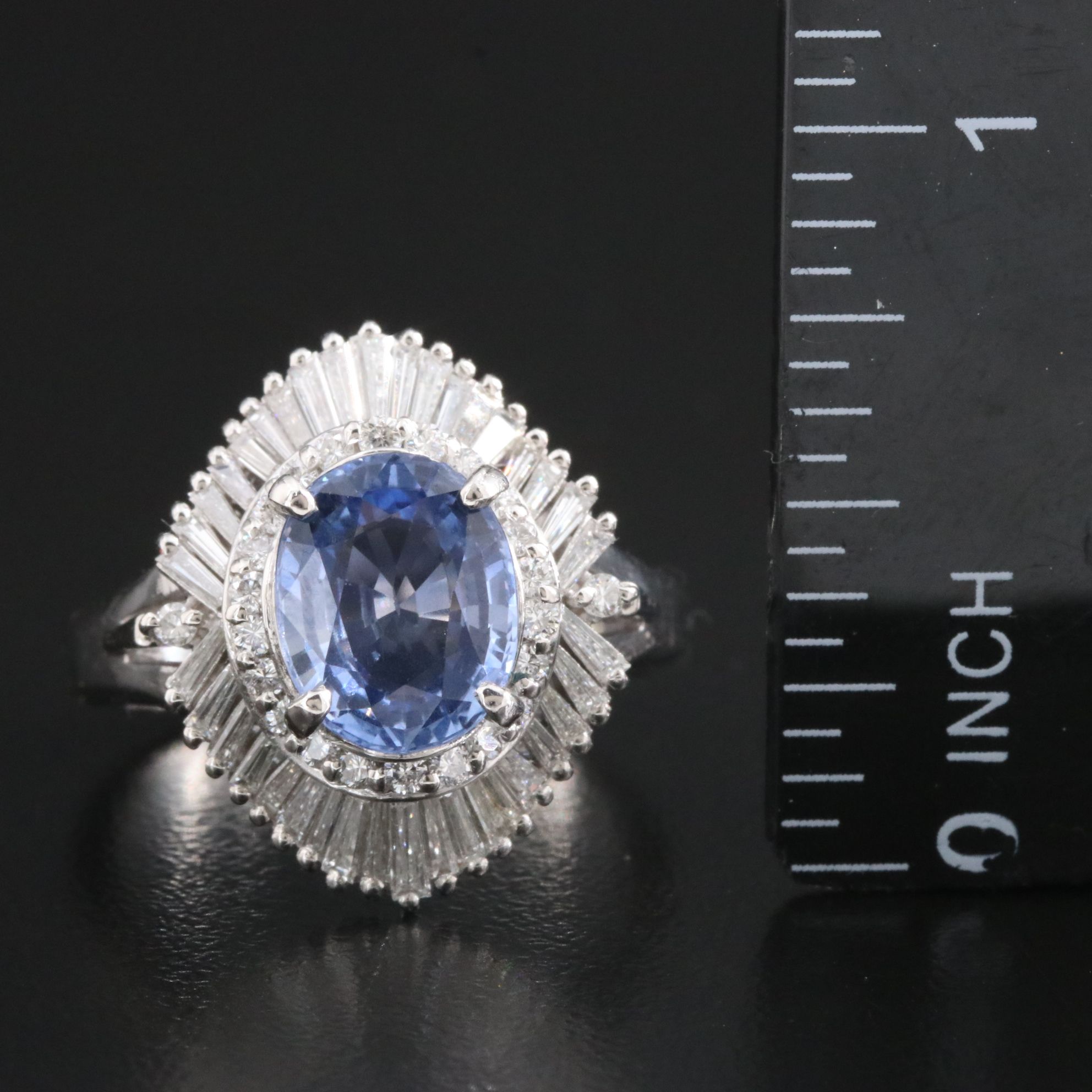 Platinum Sapphire and 1.13  CTW Diamond Ballerina Ring