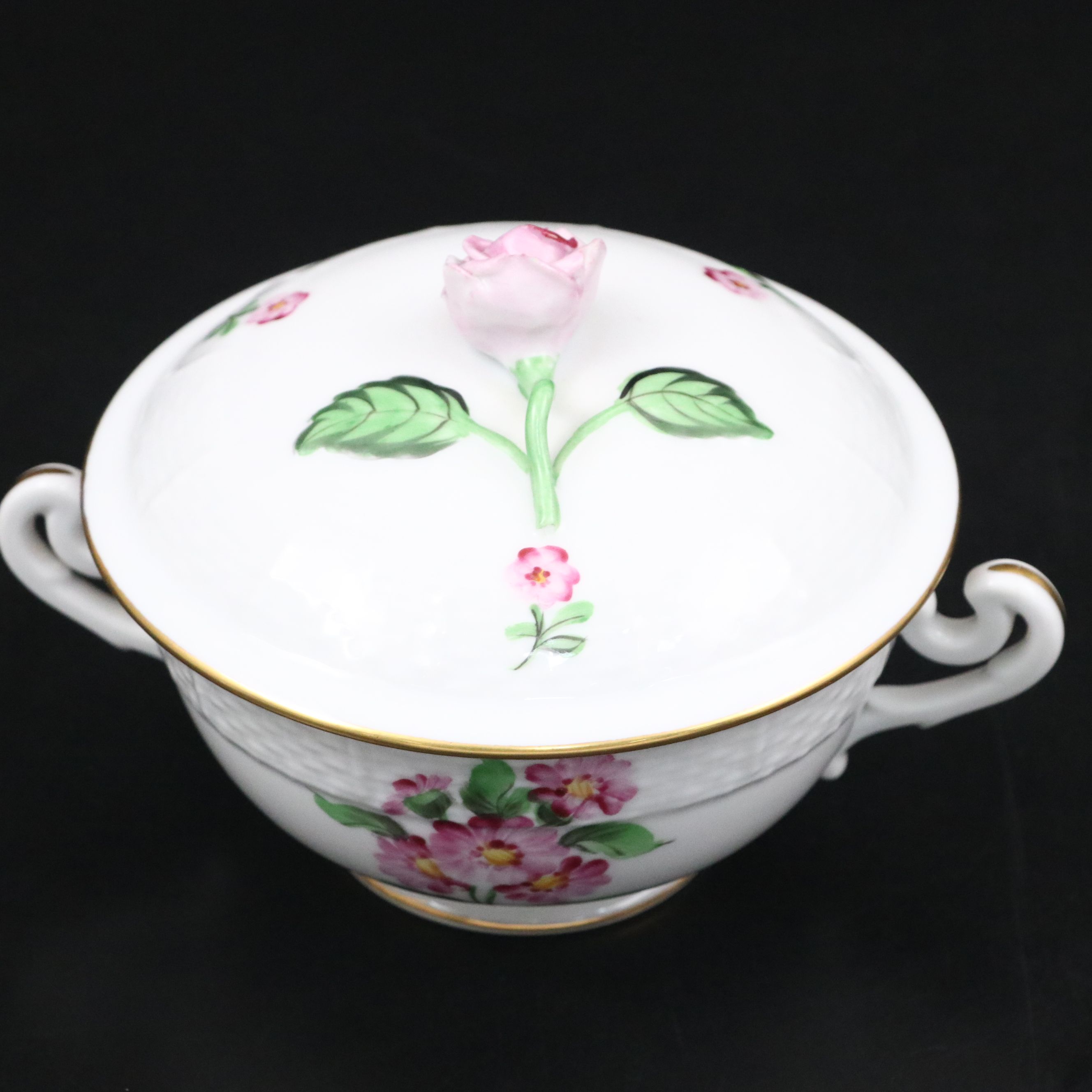 Herend Porcelain Rose Covered Bowls