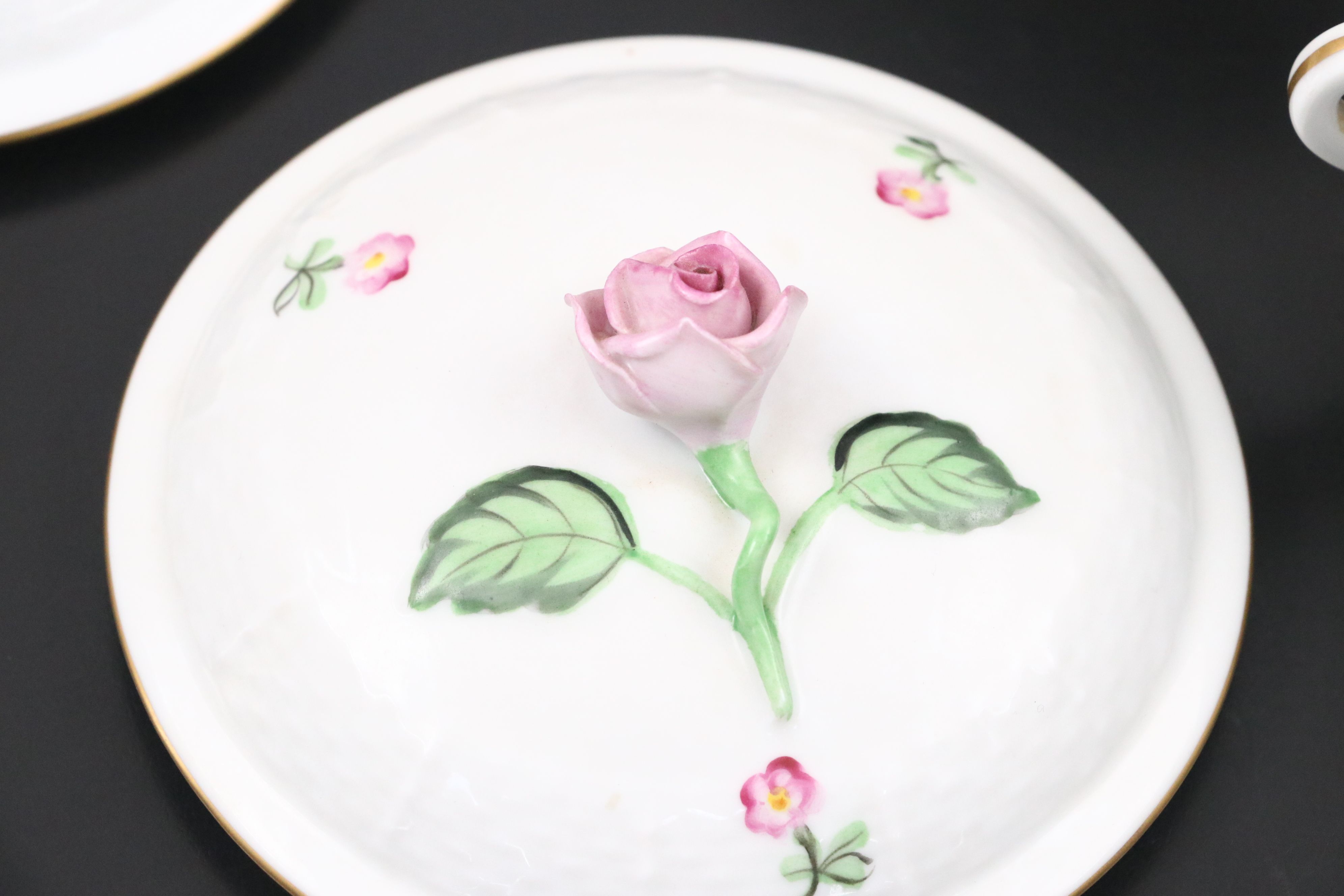 Herend Porcelain Rose Covered Bowls