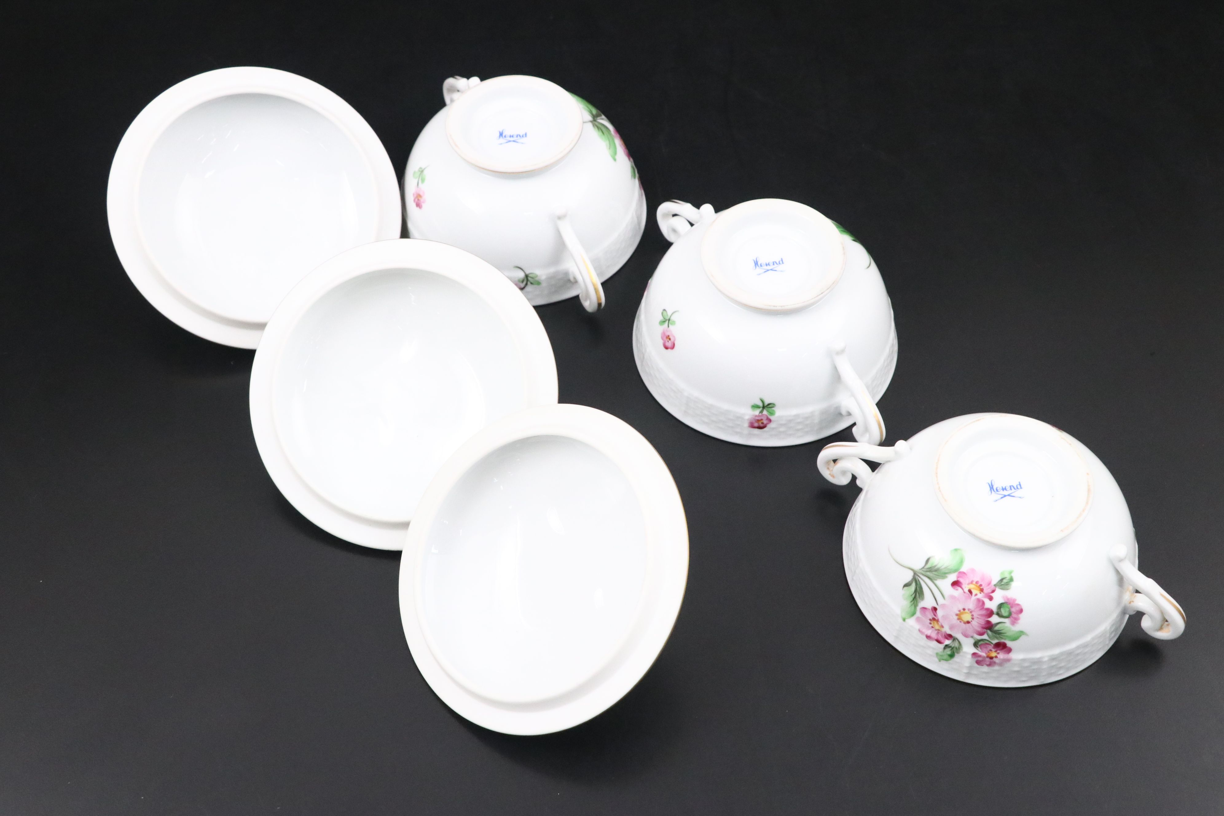 Herend Porcelain Rose Covered Bowls