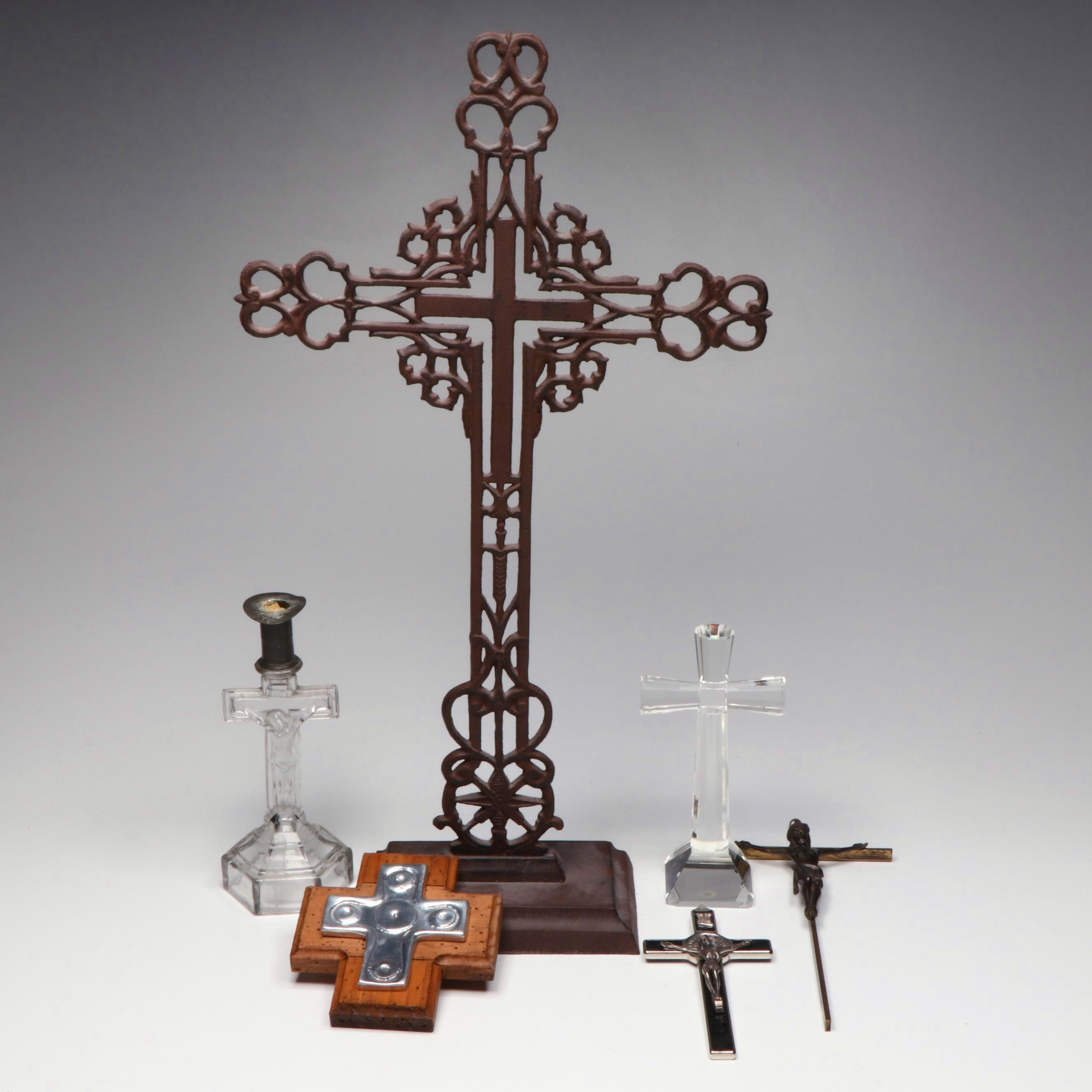 Wrought Iron Cross, Glass Cross Candle Holder, and More Christian Décor