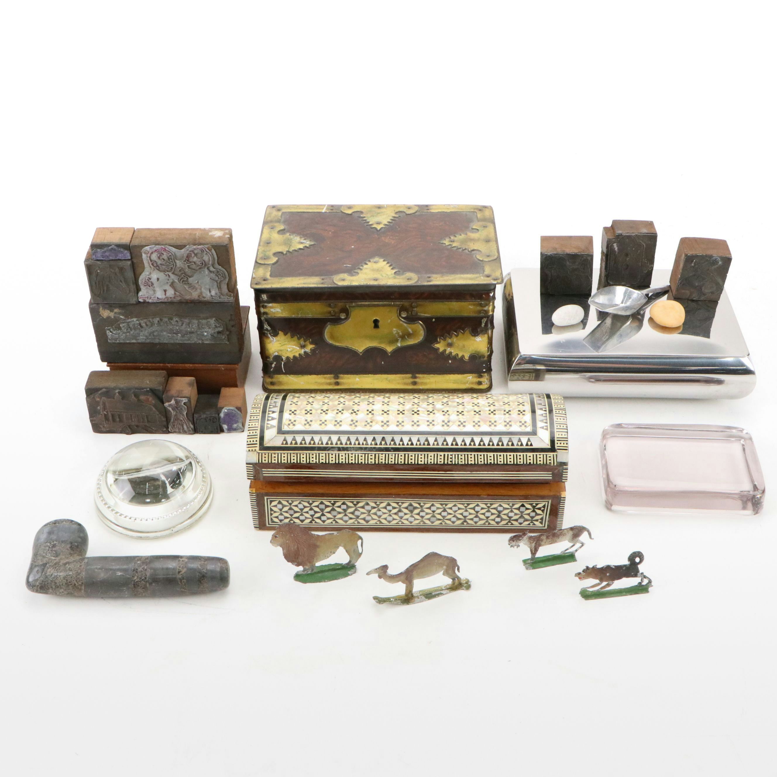 Ohia Sweden Chrome Cigarette Box with Other Boxes, Stamps and More Décor