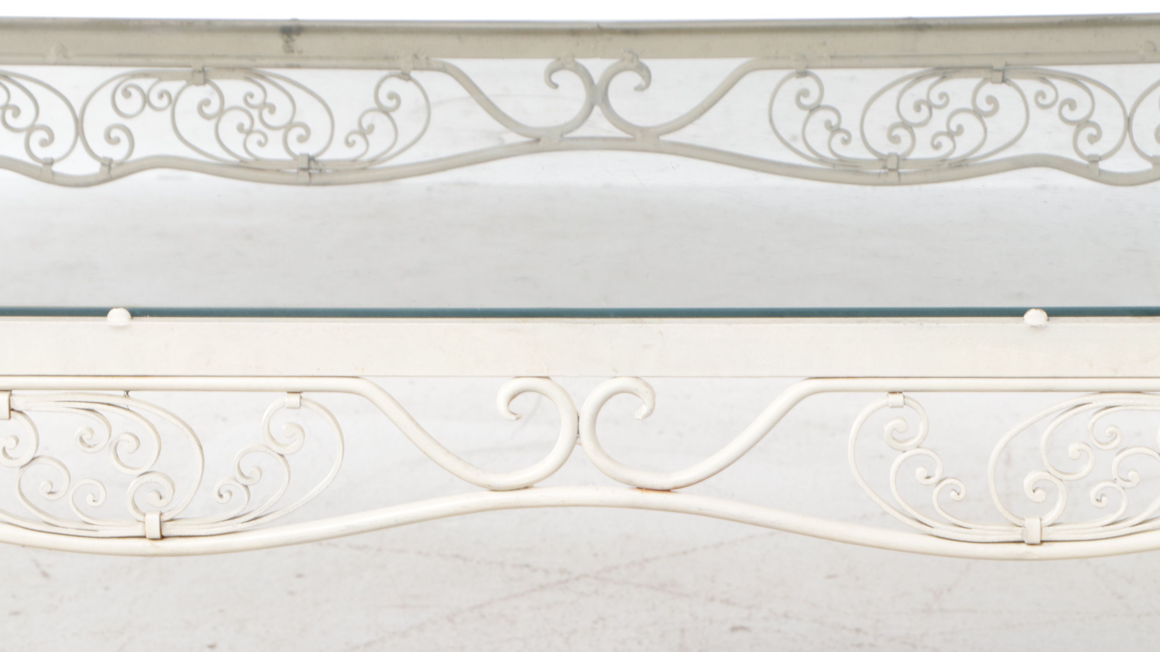 Painted Wrought Iron Patio Chairs and Table with Glass Top, 1950