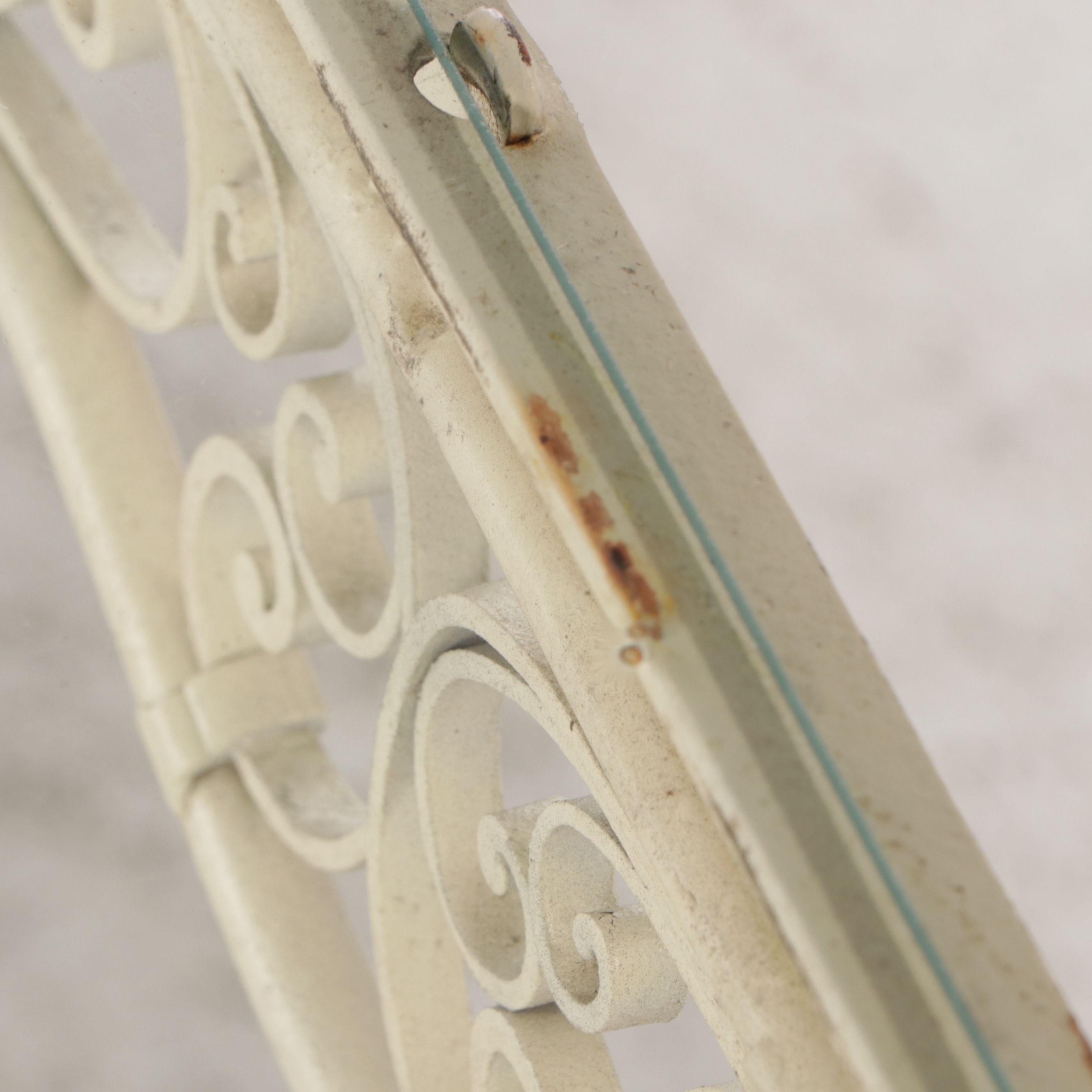 Painted Wrought Iron Patio Chairs and Table with Glass Top, 1950