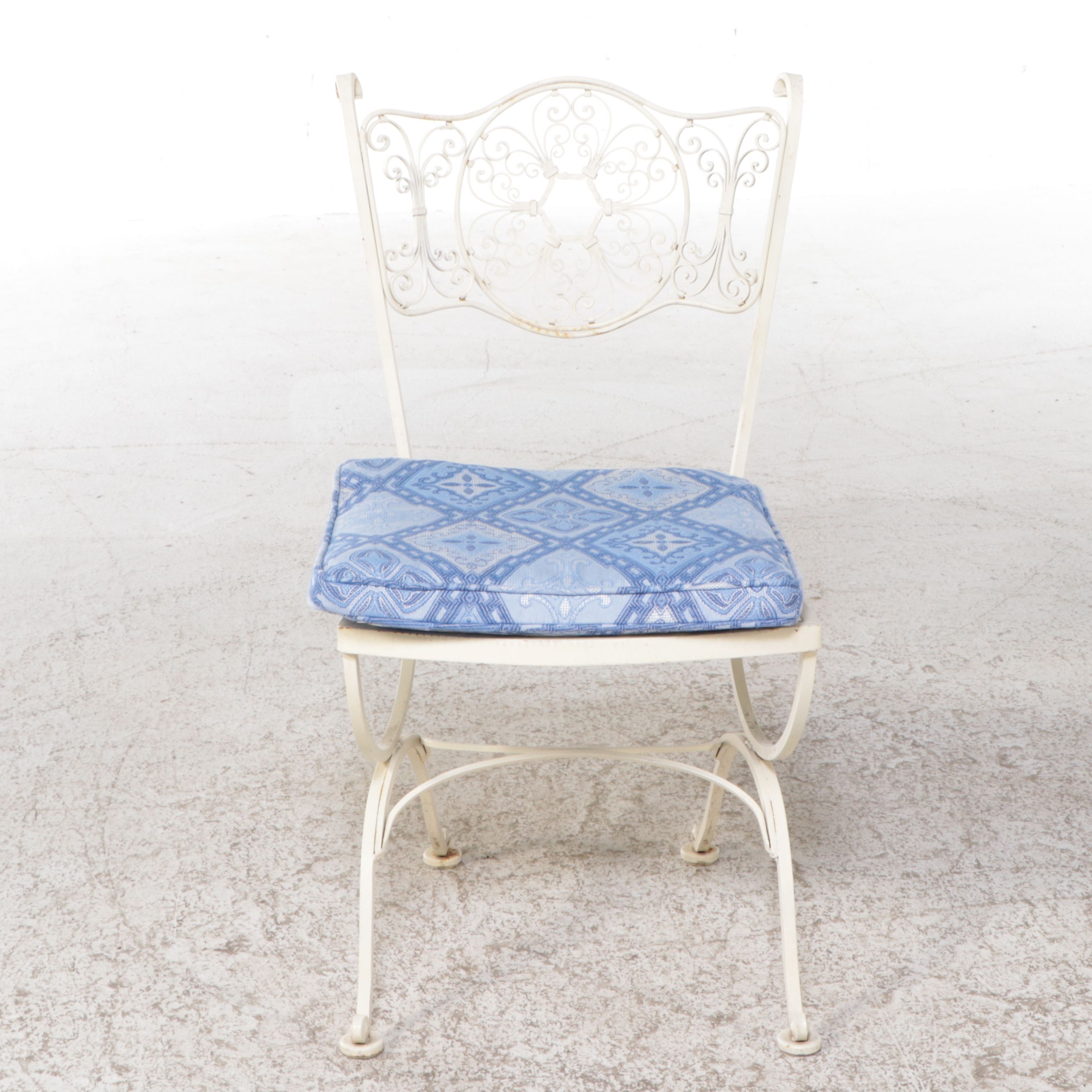 Painted Wrought Iron Patio Chairs and Table with Glass Top, 1950