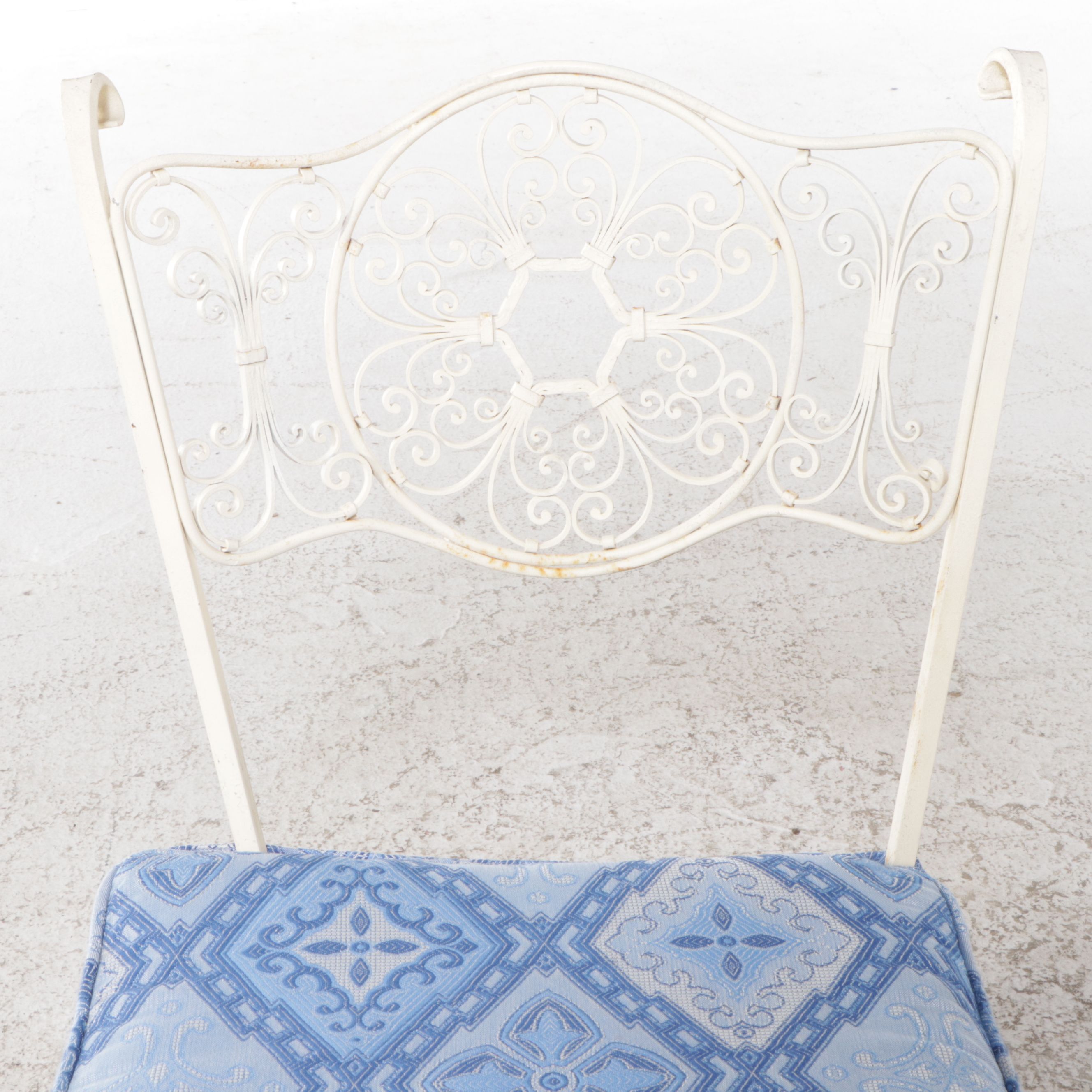 Painted Wrought Iron Patio Chairs and Table with Glass Top, 1950