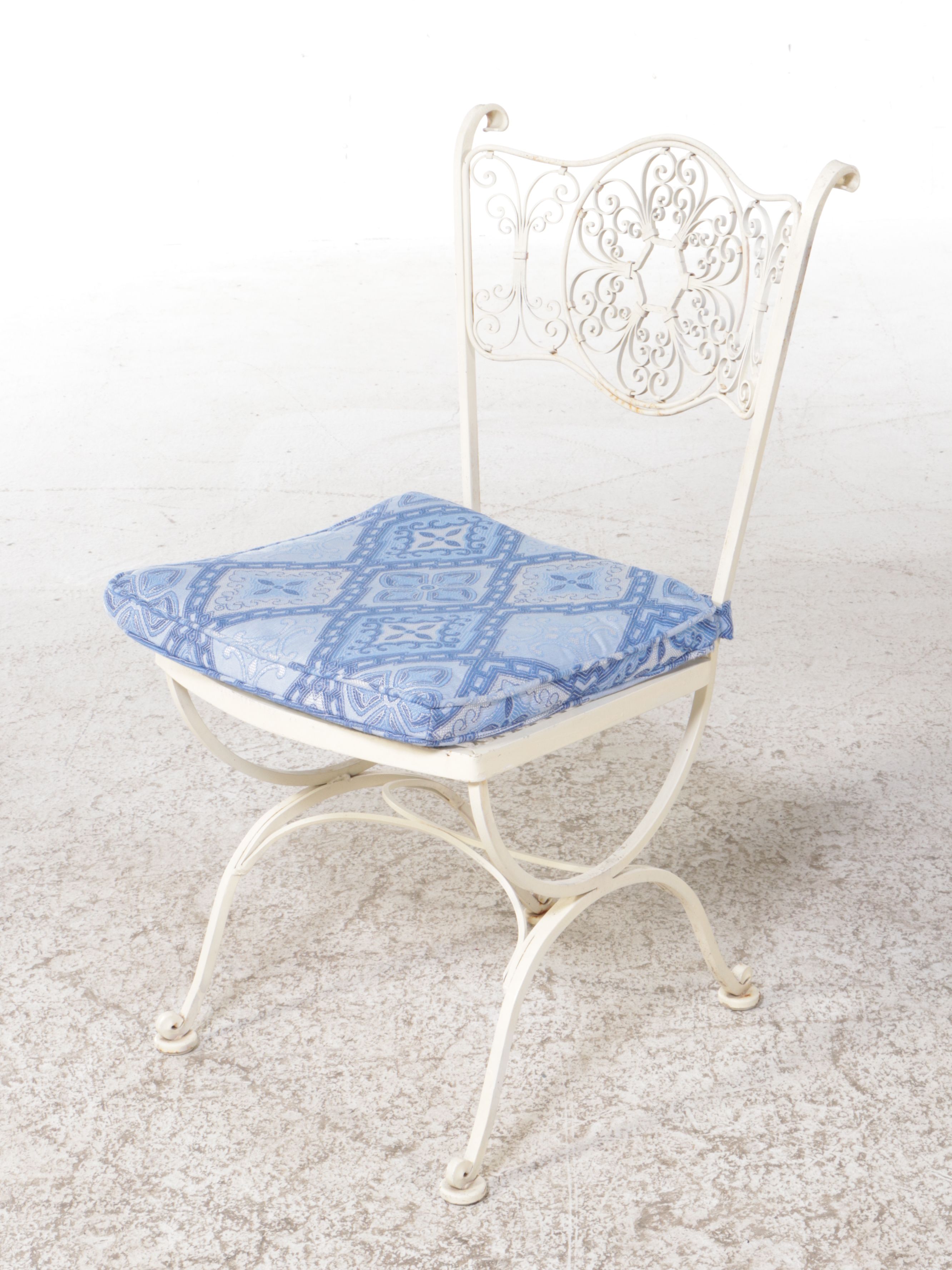 Painted Wrought Iron Patio Chairs and Table with Glass Top, 1950