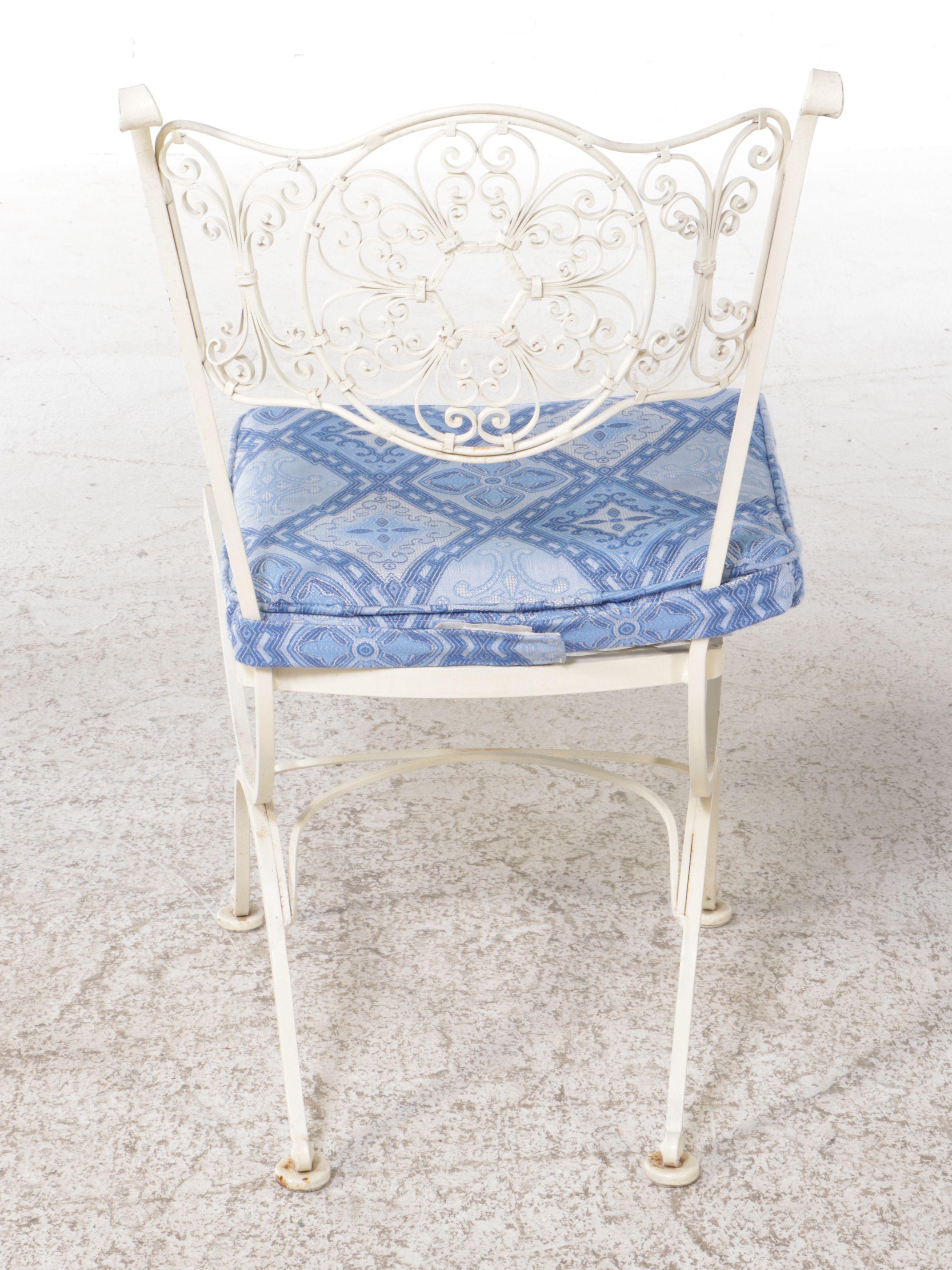 Painted Wrought Iron Patio Chairs and Table with Glass Top, 1950