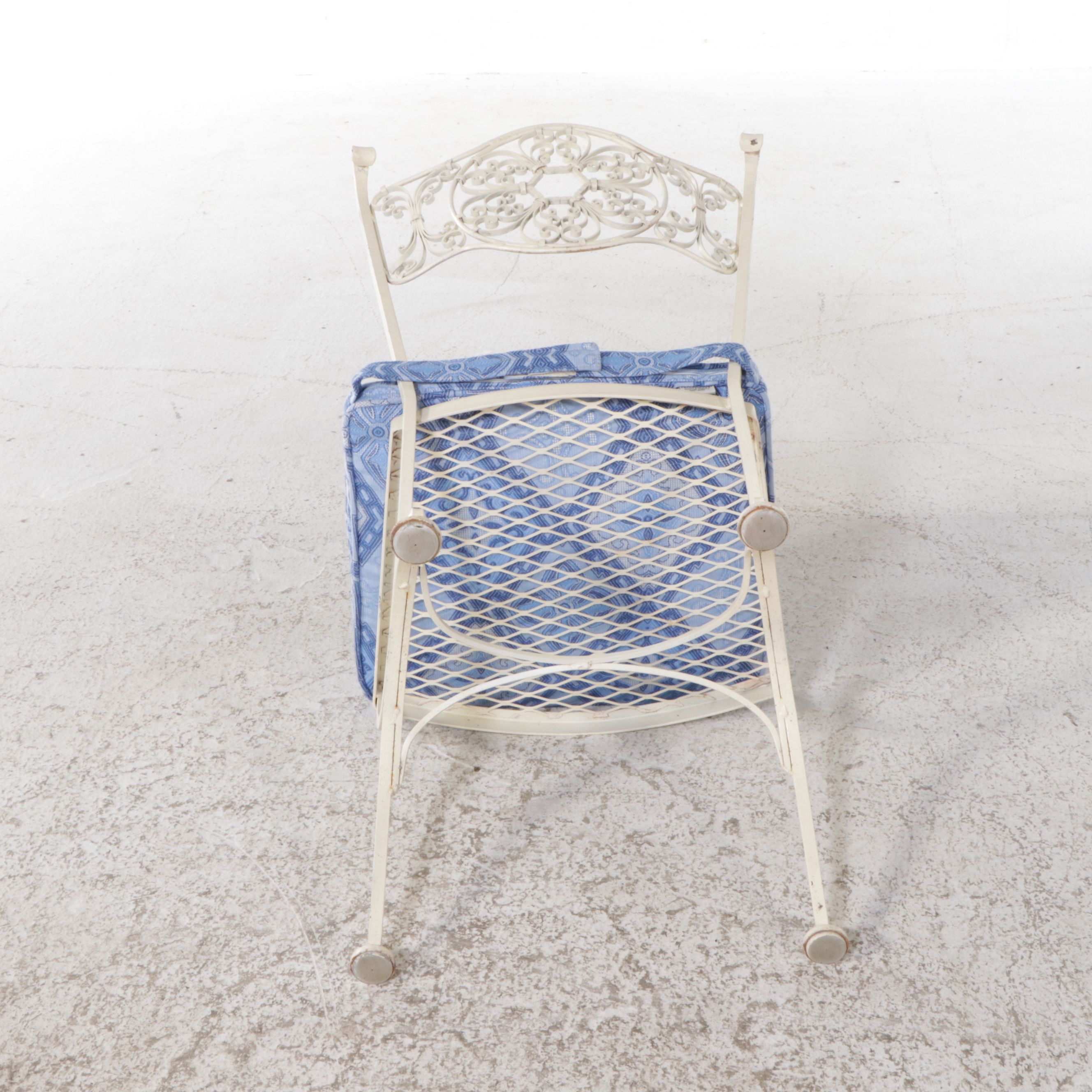 Painted Wrought Iron Patio Chairs and Table with Glass Top, 1950