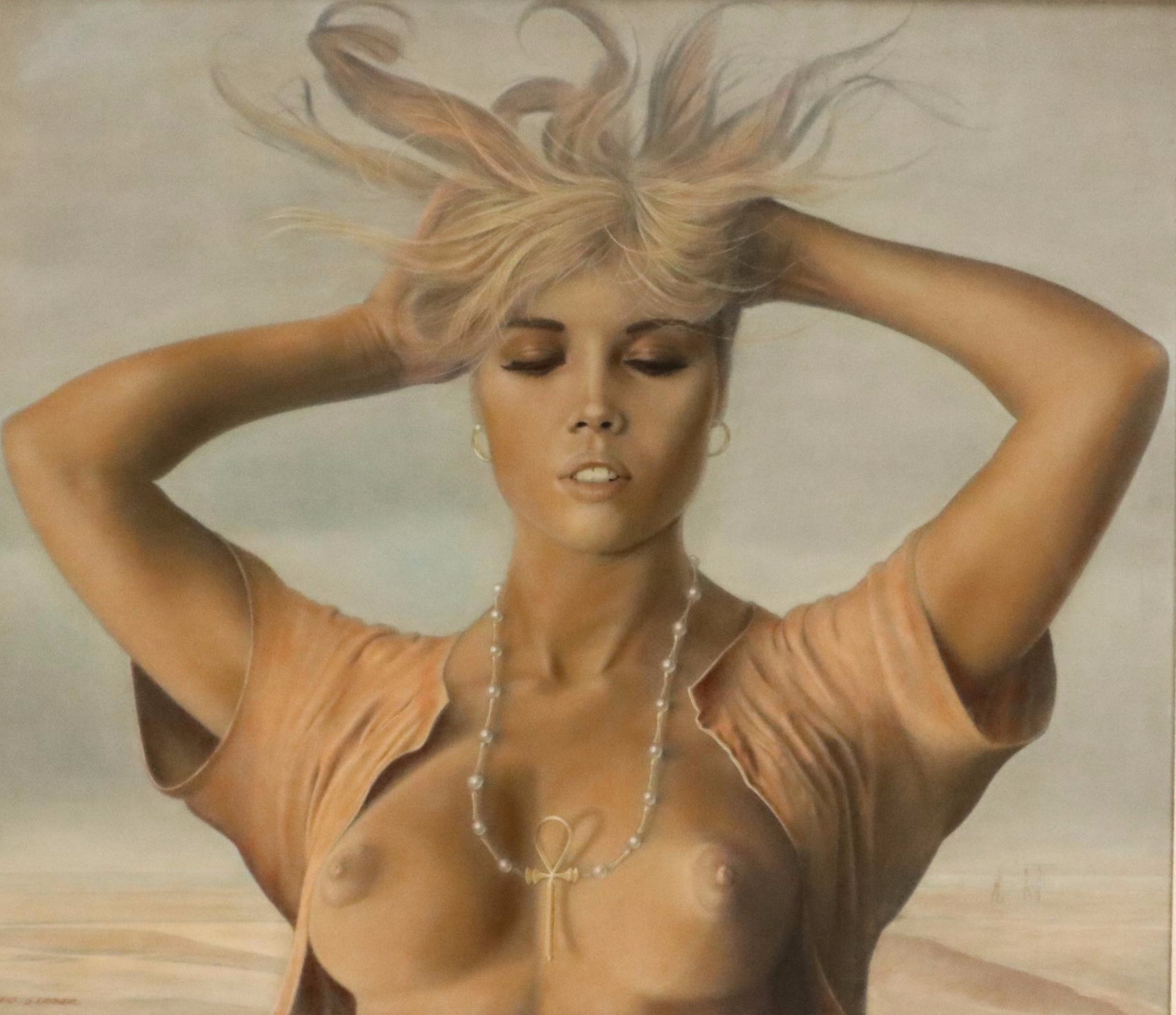 Reid Gardner Tempera Portrait of Topless Woman "Summer of the Ankh," 1967