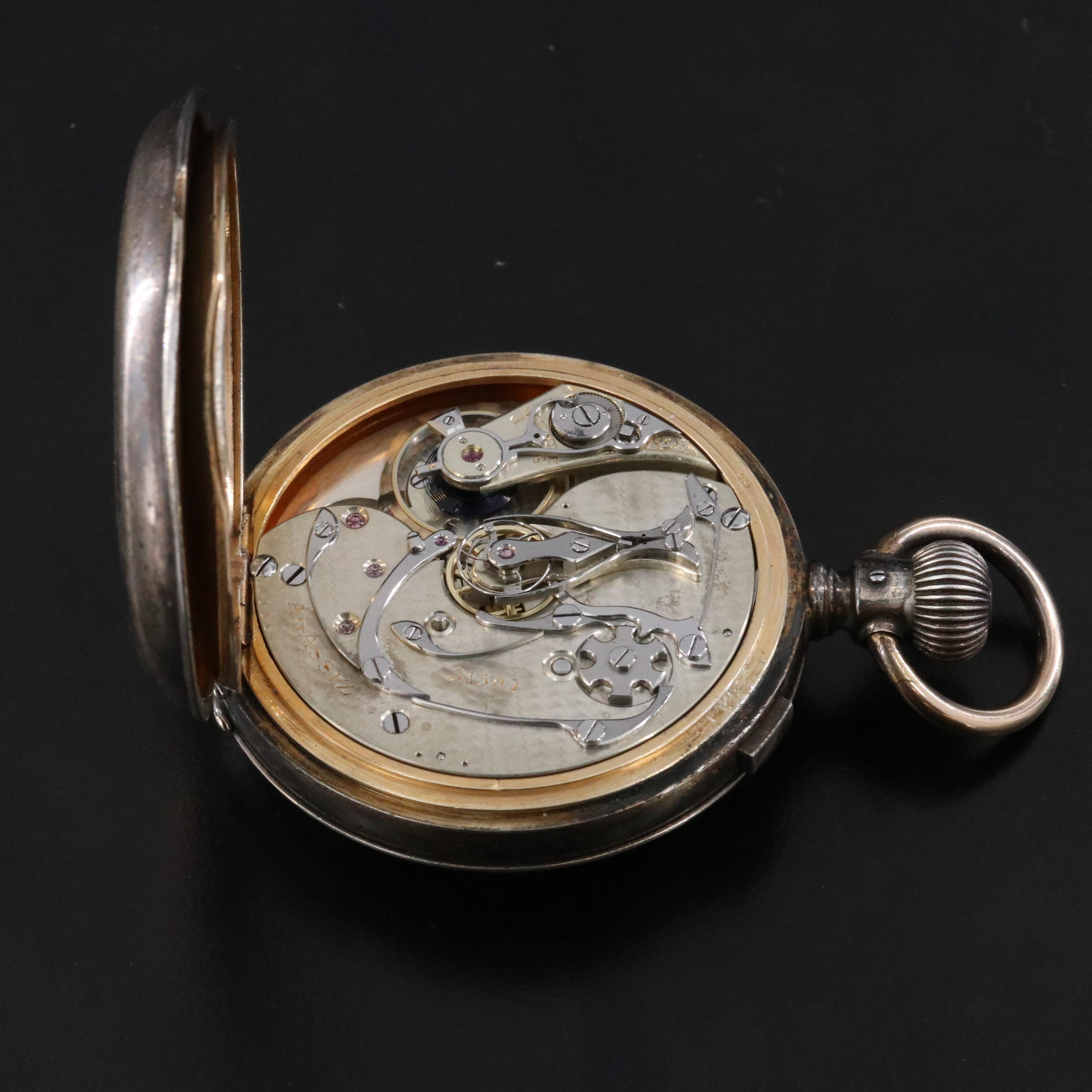 Vintage Agassiz Sterling Silver Split Seconds Pocket Watch
