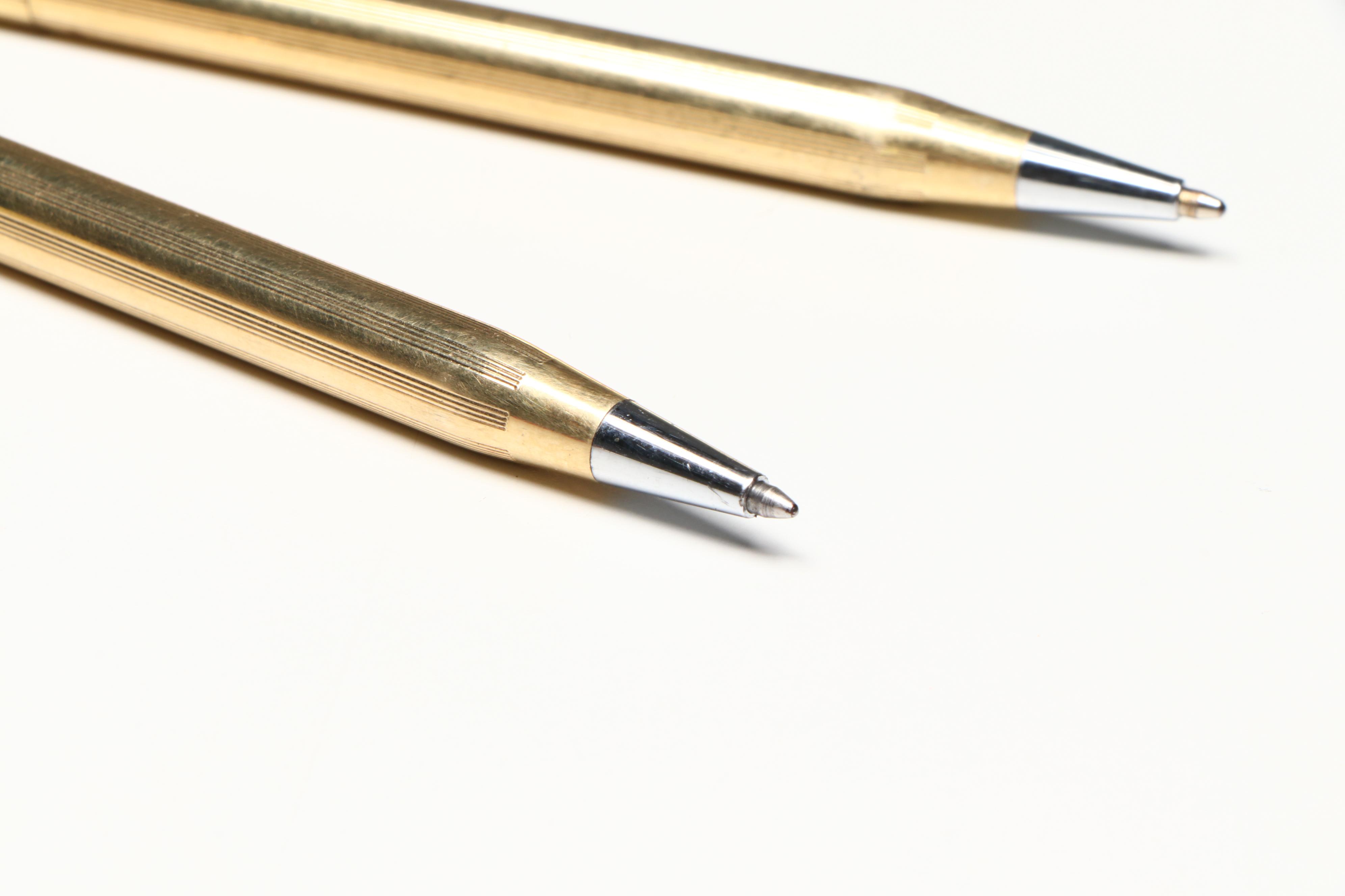 Cross 10K Gold Filled Pens with Green Banded Calcite Pen Holder