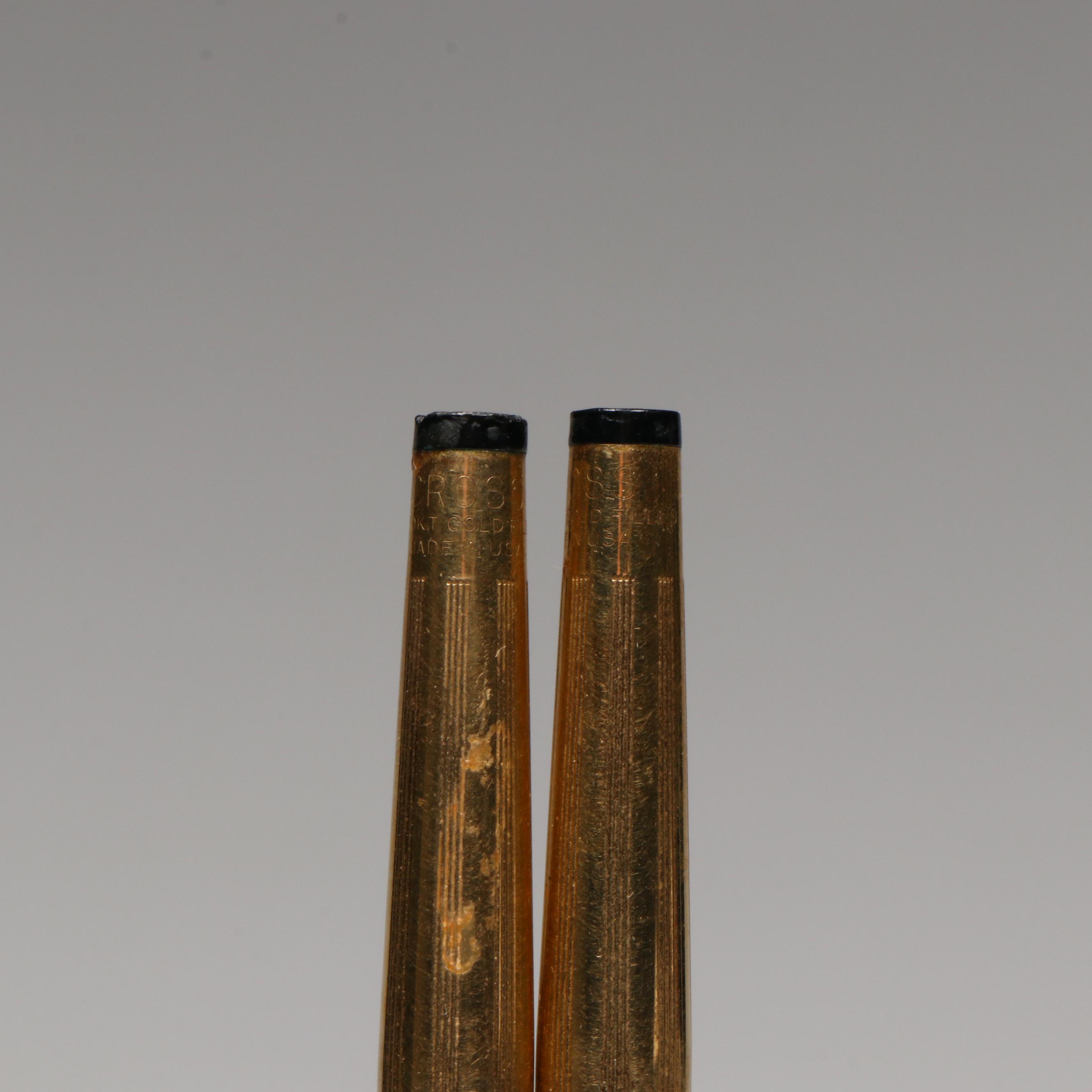 Cross 10K Gold Filled Pens with Green Banded Calcite Pen Holder