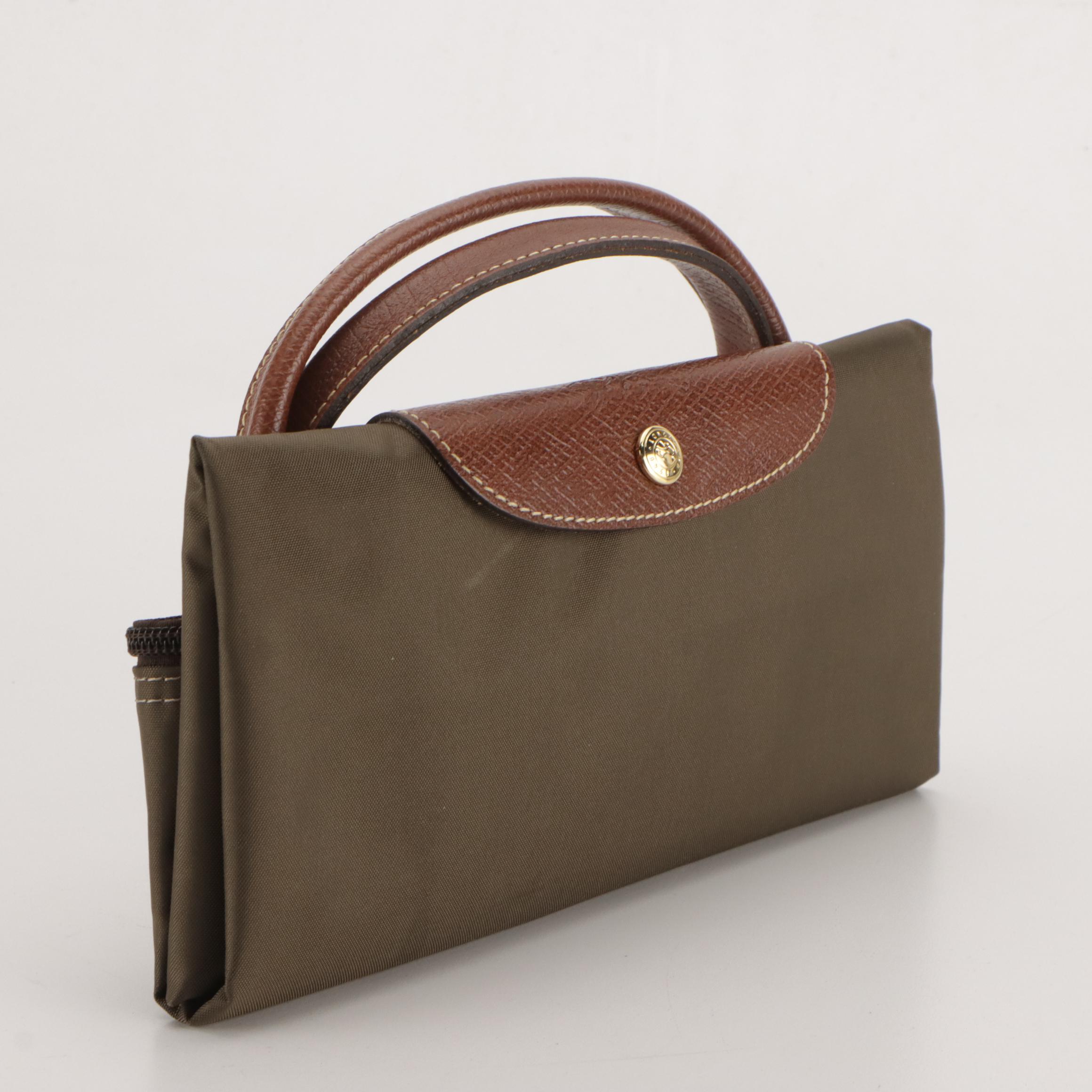 Longchamp Le Pliage Short Handle Large Travel Bag in Taupe Nylon