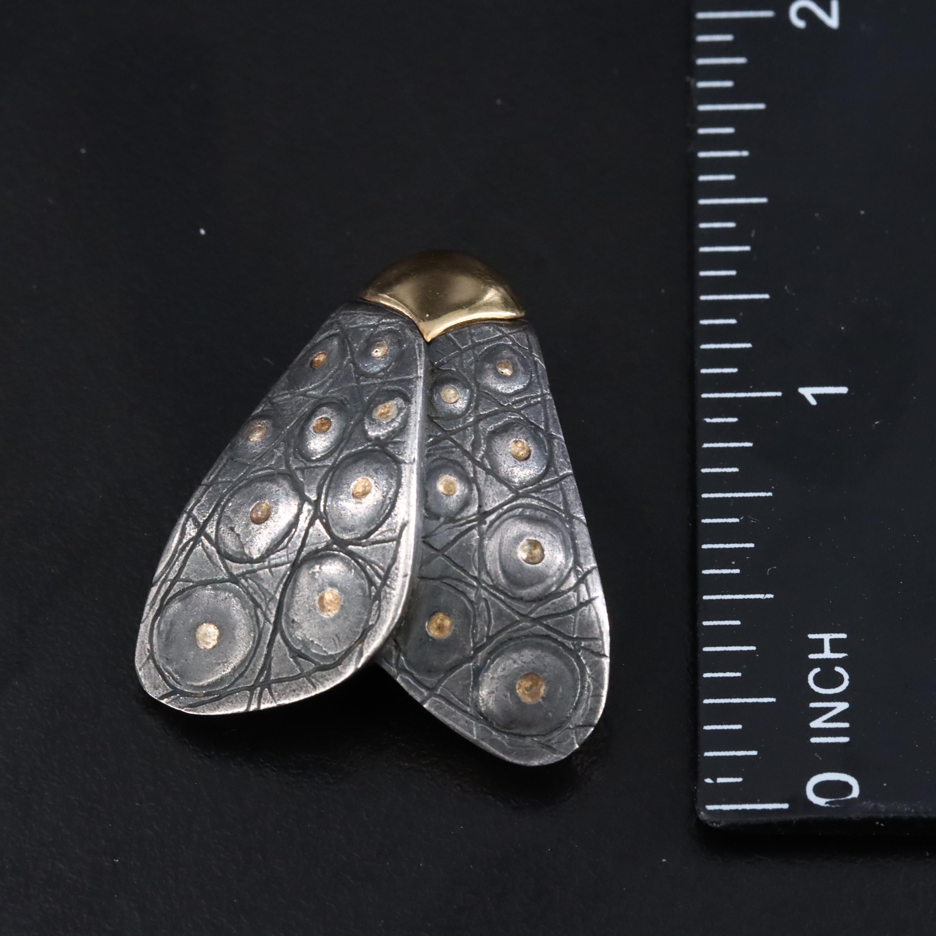 Pedro Boregaard Sterling Silver Moth Brooch with 18K Accents, 1998