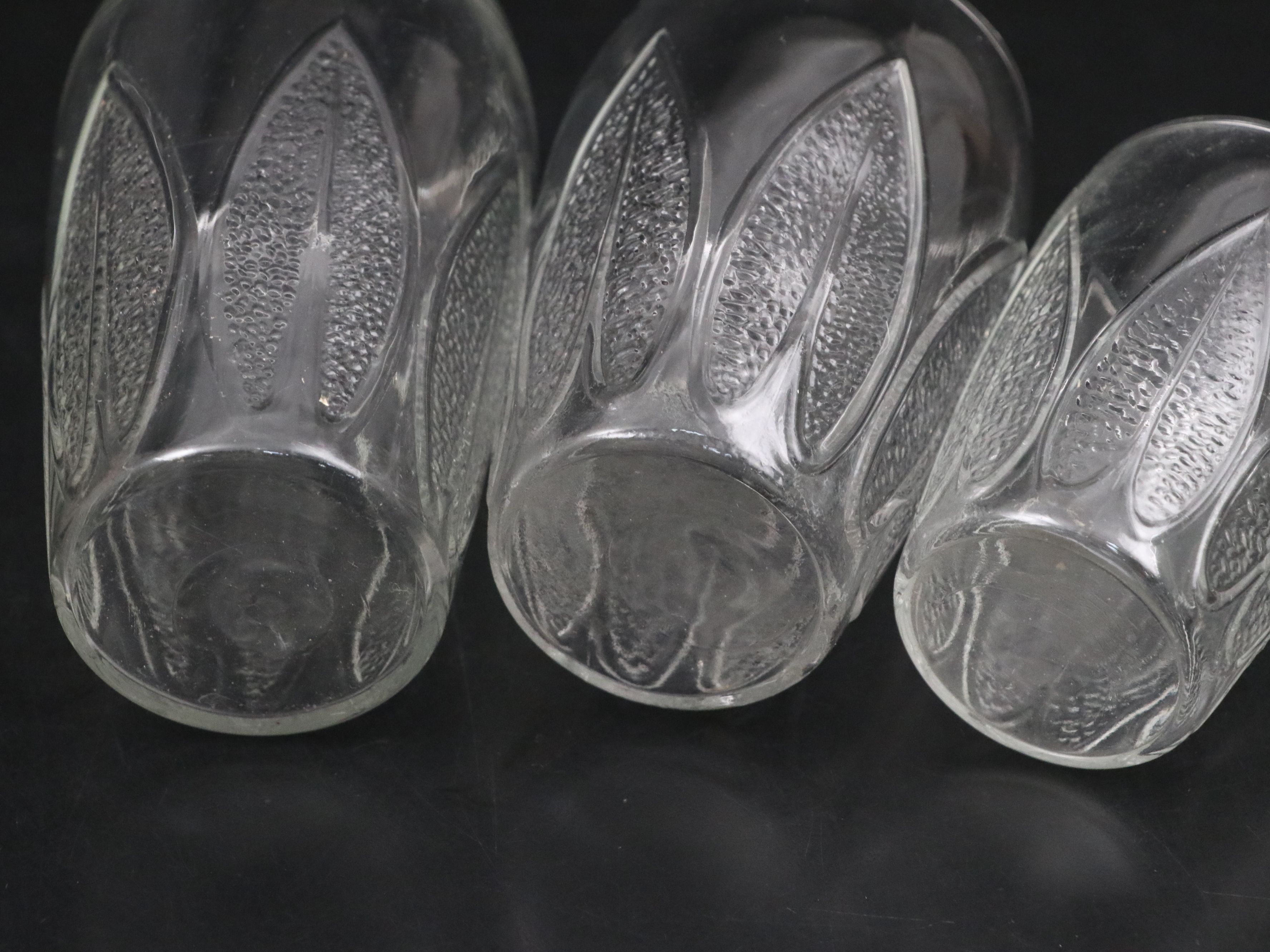 MacBeth-Evans ""Crystal Leaf" Glass Pitcher and Tumblers