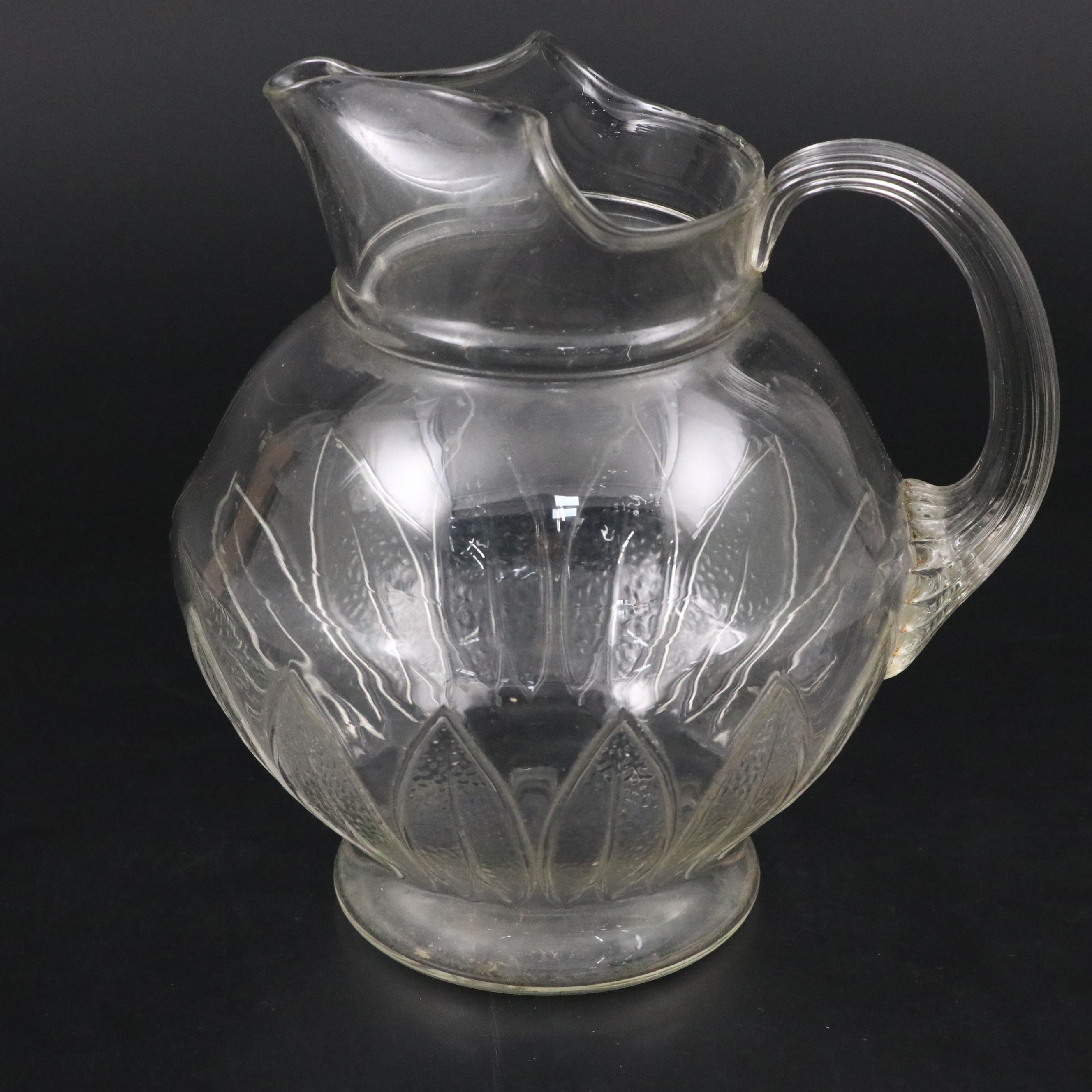 MacBeth-Evans ""Crystal Leaf" Glass Pitcher and Tumblers