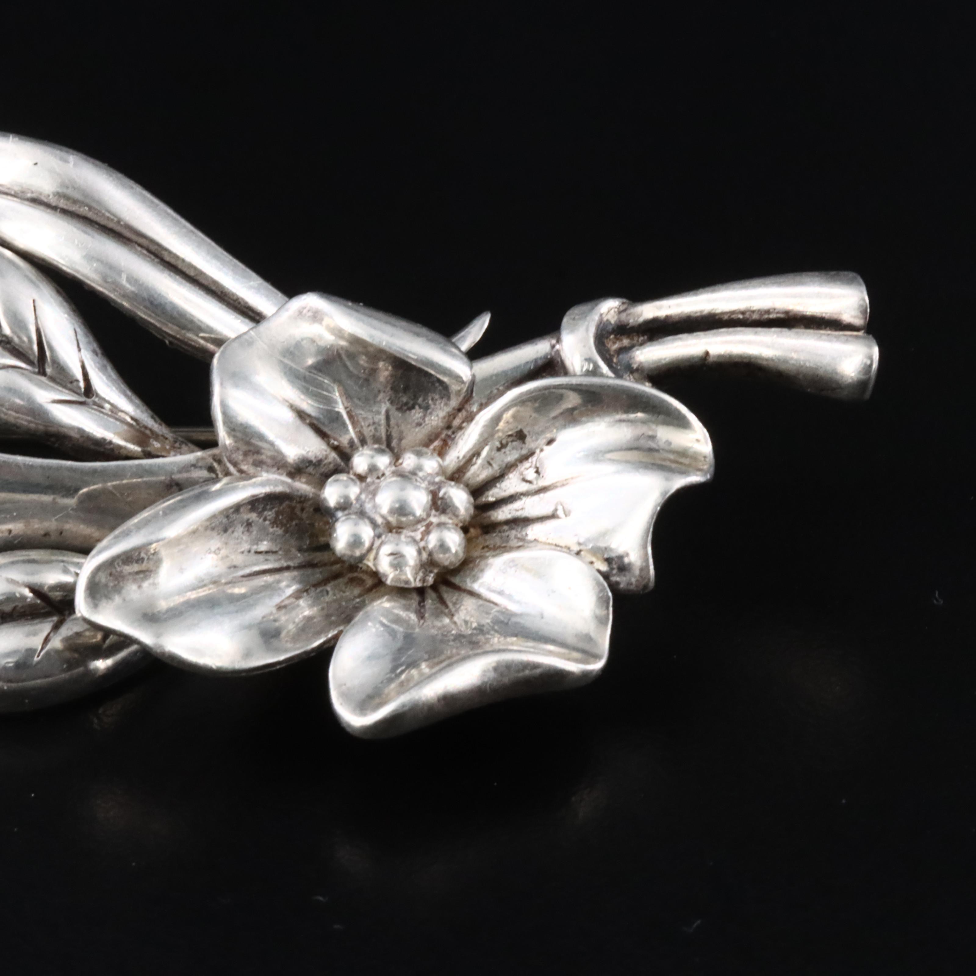 Vintage Alice Caviness Sterling Floral Brooch