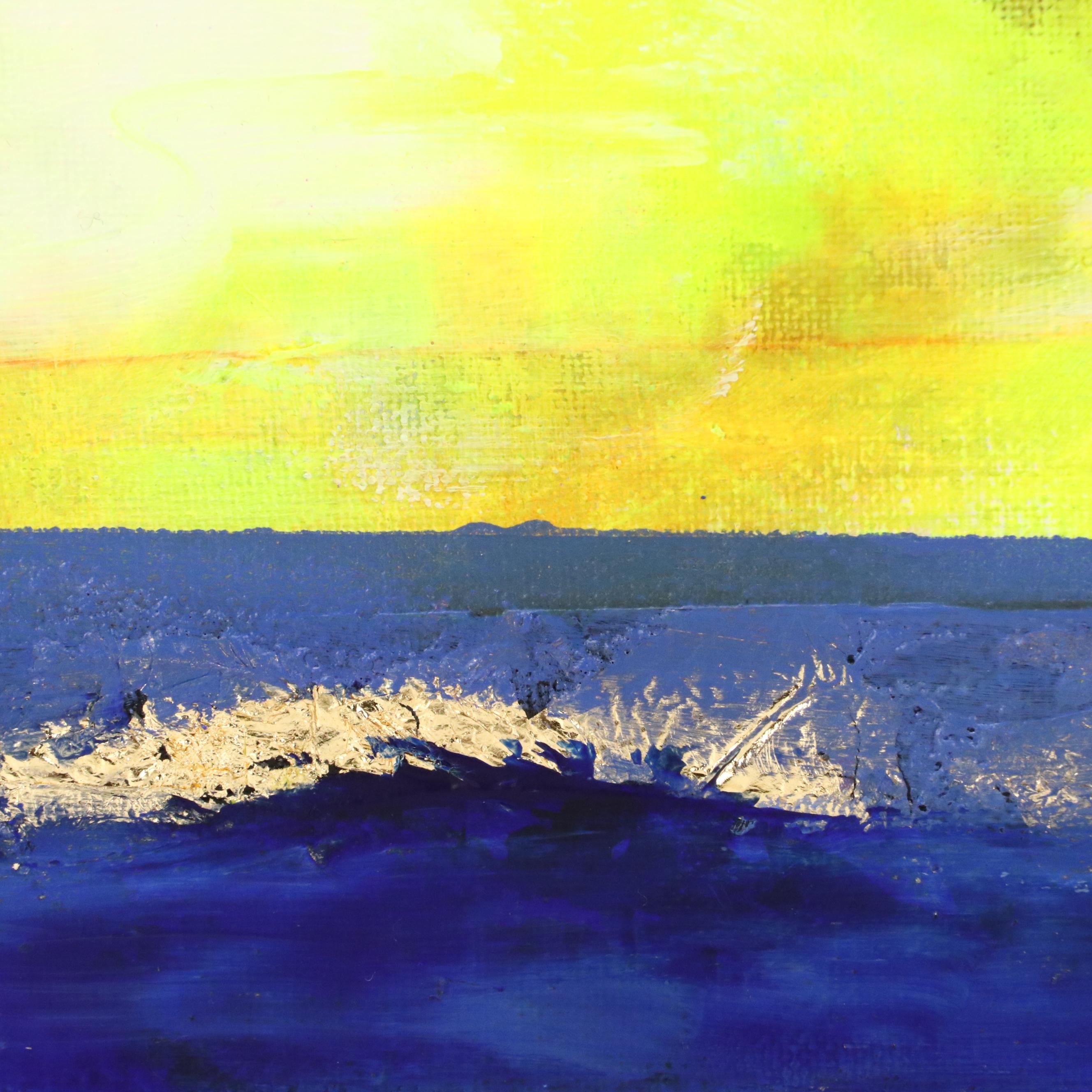 Milagros Pongo Stylized Seascape Mixed Media Painting "Marina," 21st Century