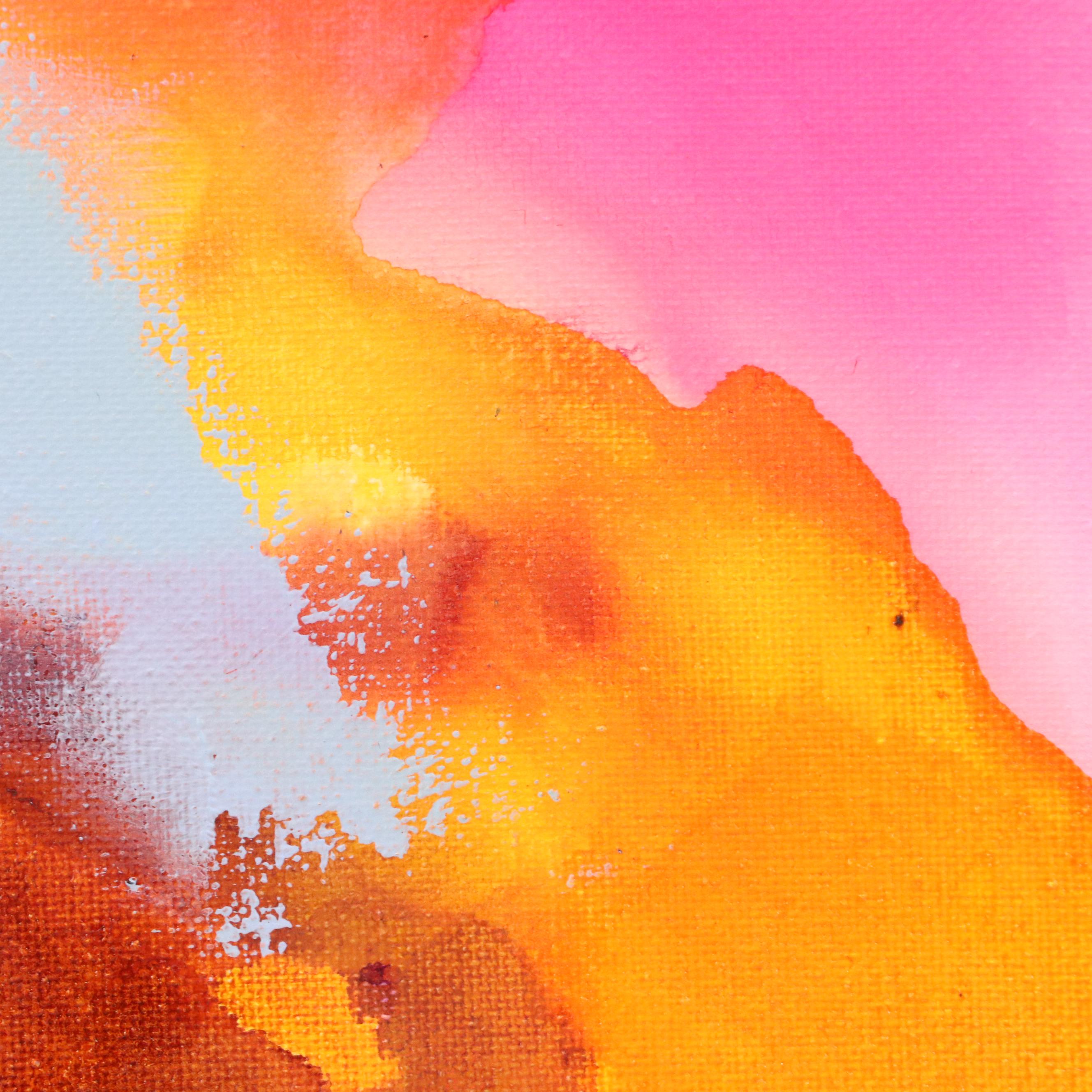 Milagros Pongo Stylized Seascape Mixed Media Painting "Marina," 21st Century