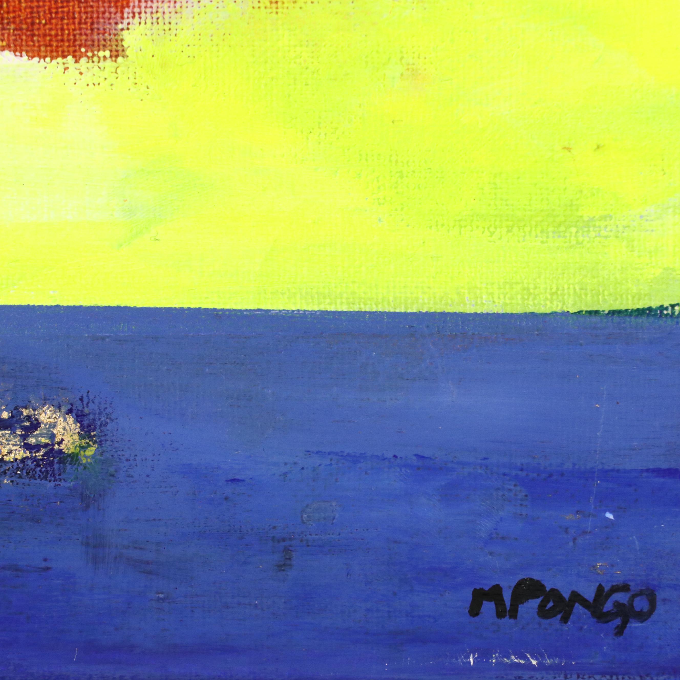 Milagros Pongo Stylized Seascape Mixed Media Painting "Marina," 21st Century
