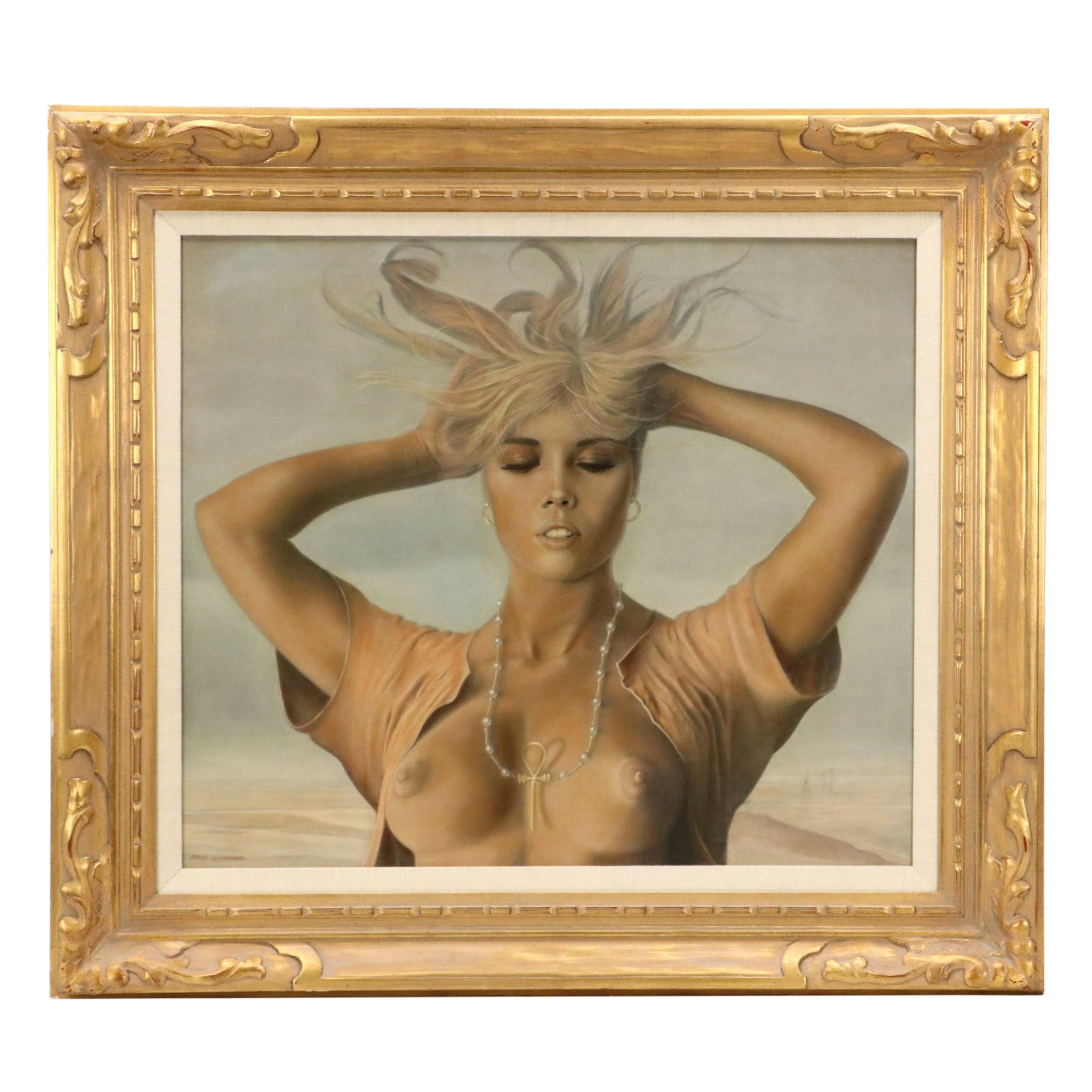 Reid Gardner Tempera Portrait of Topless Woman "Summer of the Ankh," 1967
