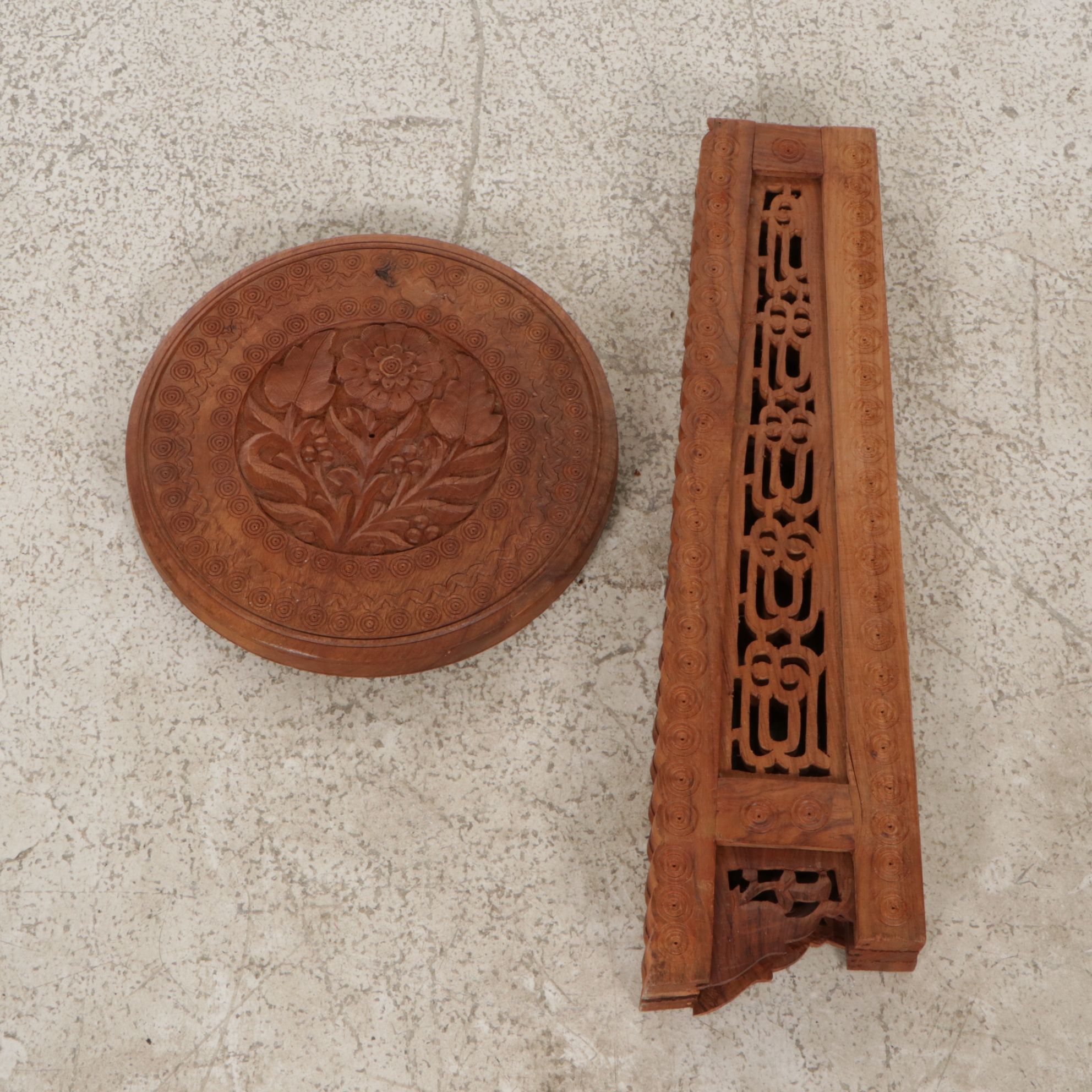 Anglo-Indian Carved Wood Circular Folding Plant Stand