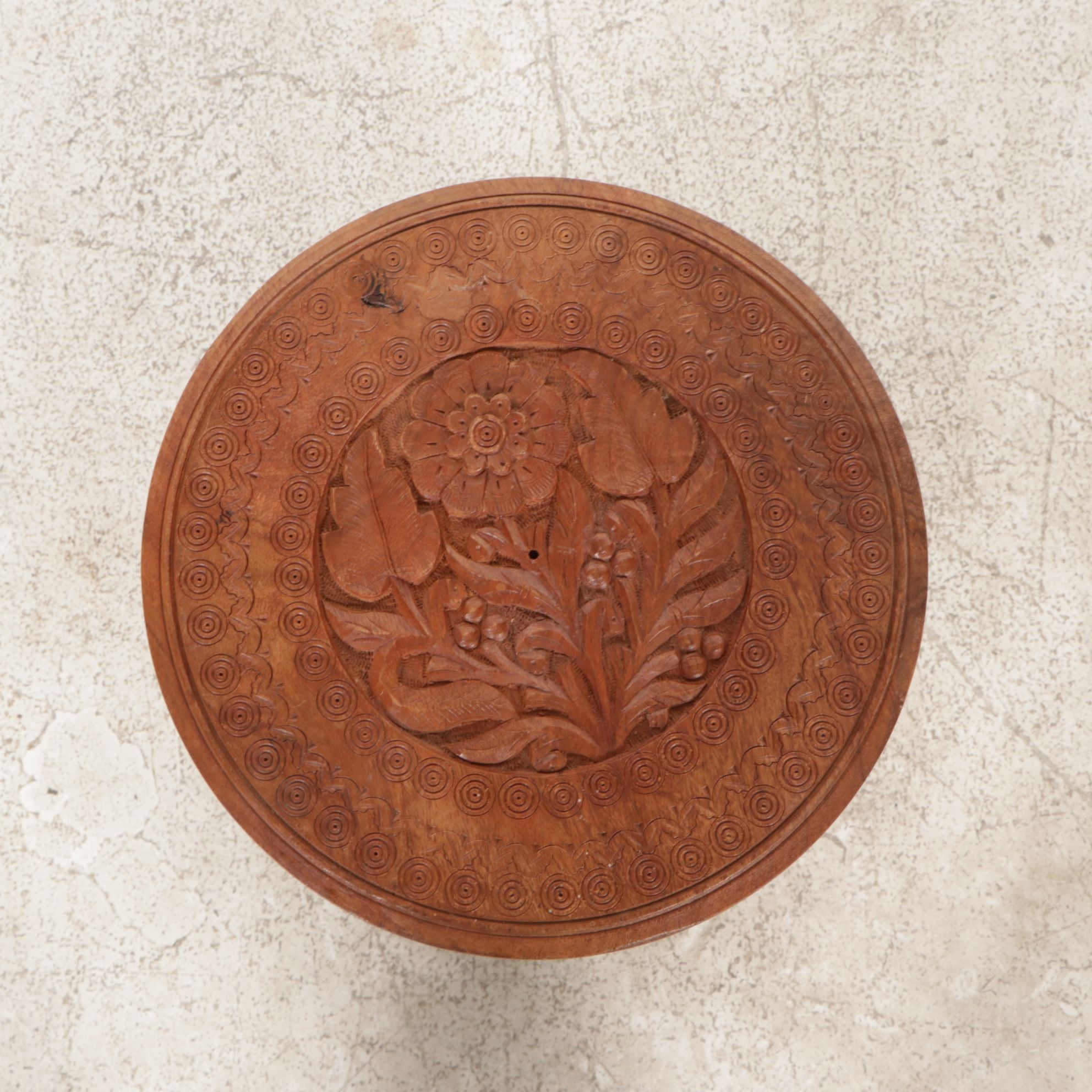 Anglo-Indian Carved Wood Circular Folding Plant Stand