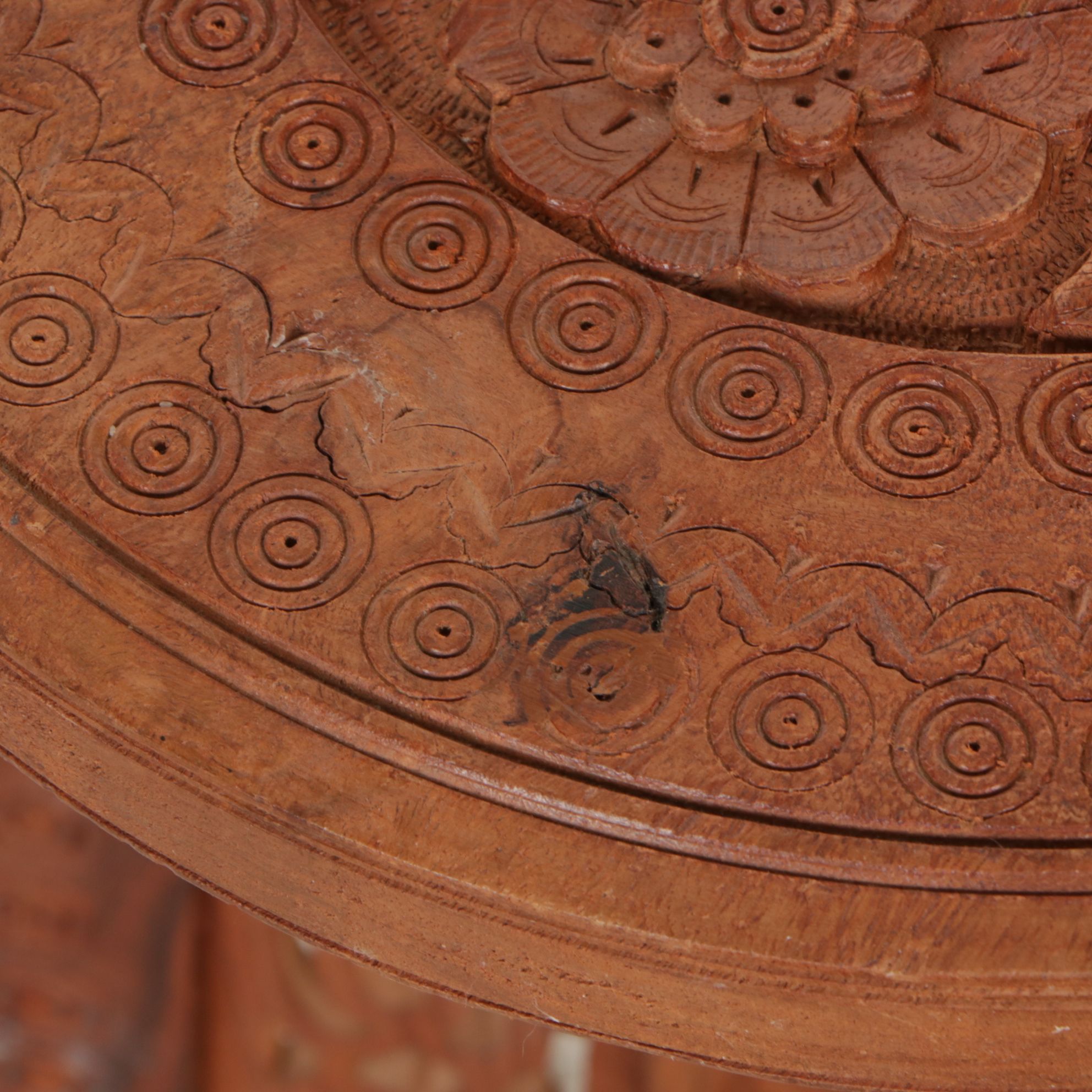Anglo-Indian Carved Wood Circular Folding Plant Stand