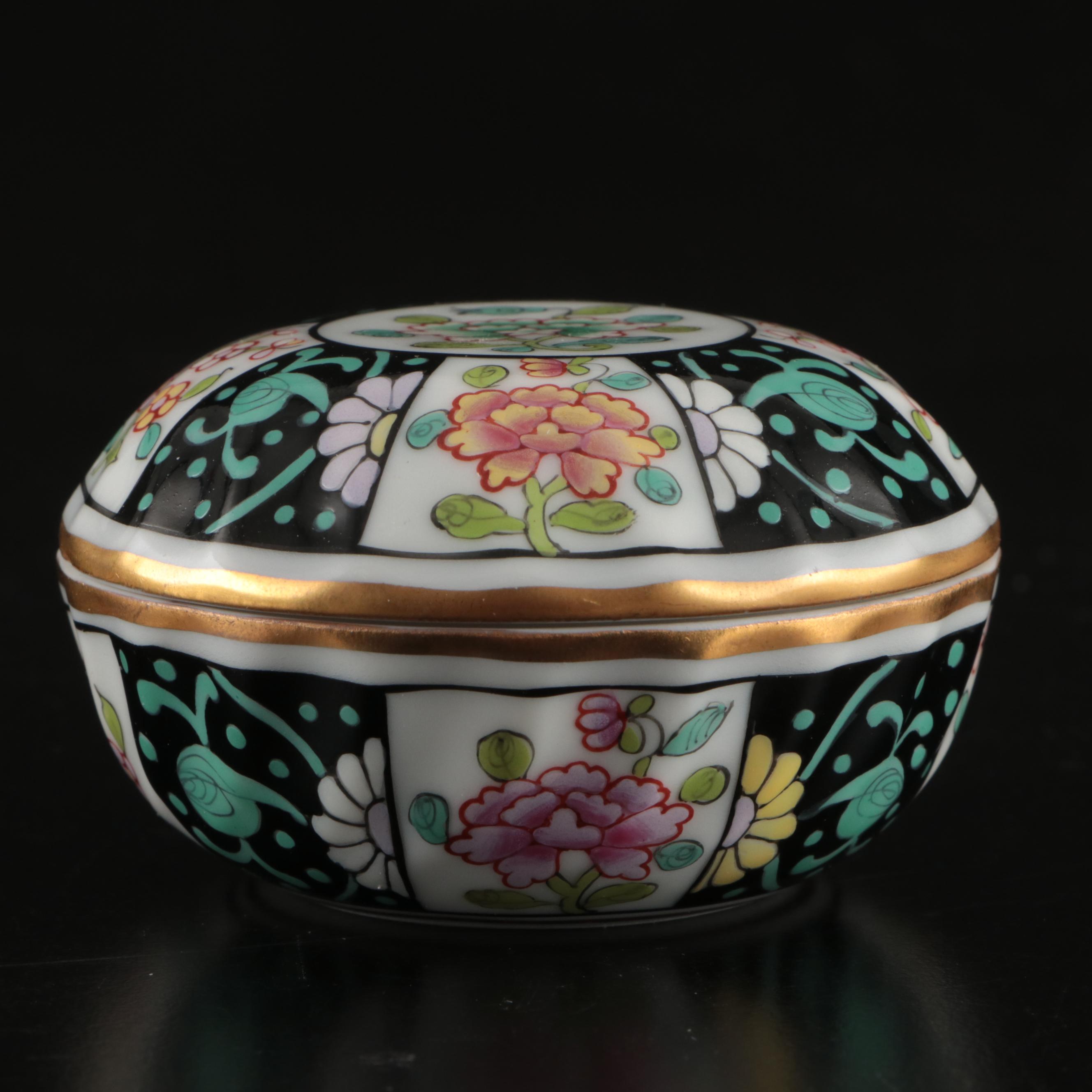 Herend Porcelain "Black Dynasty" and "Red Dynasty" Bonbonnieres