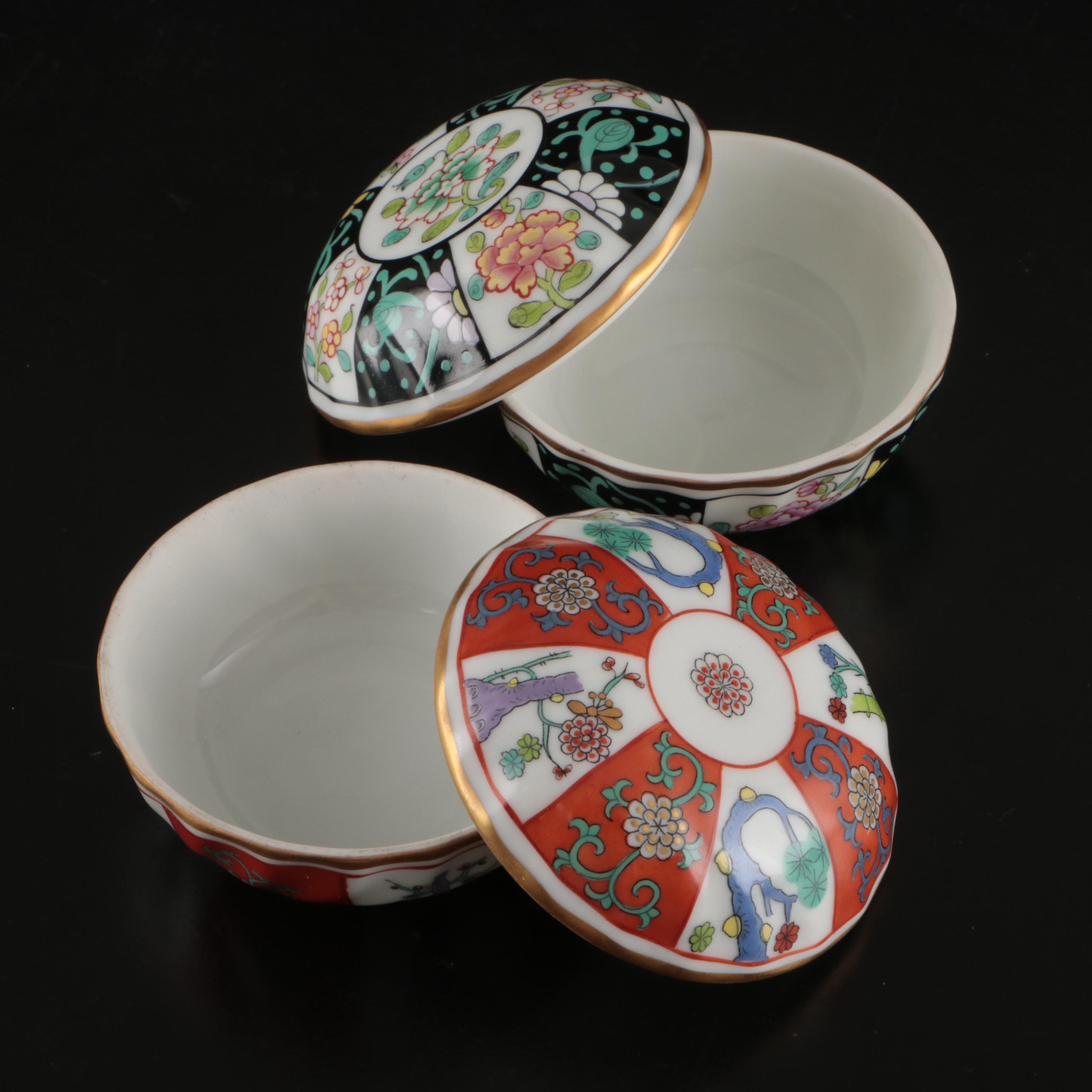 Herend Porcelain "Black Dynasty" and "Red Dynasty" Bonbonnieres