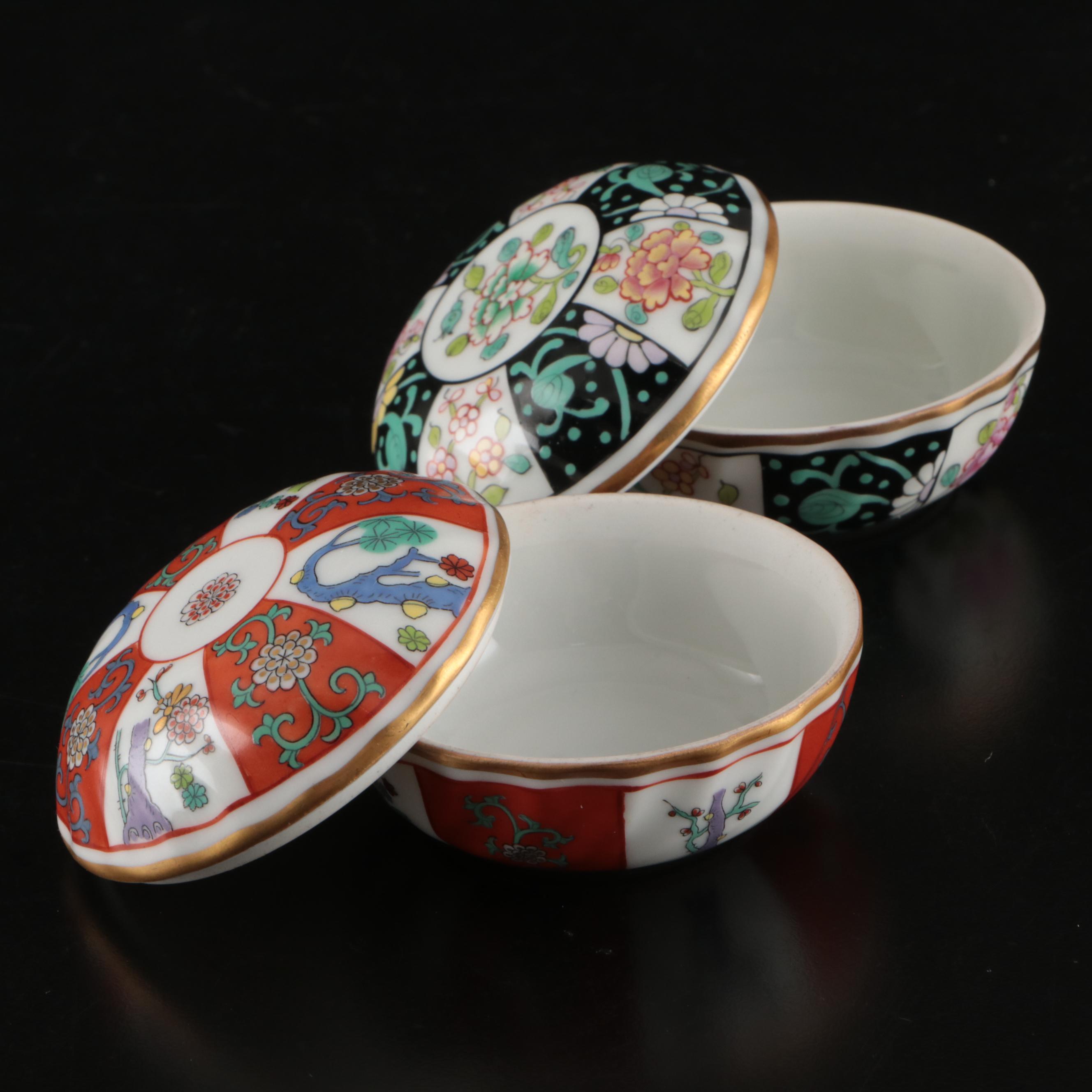 Herend Porcelain "Black Dynasty" and "Red Dynasty" Bonbonnieres